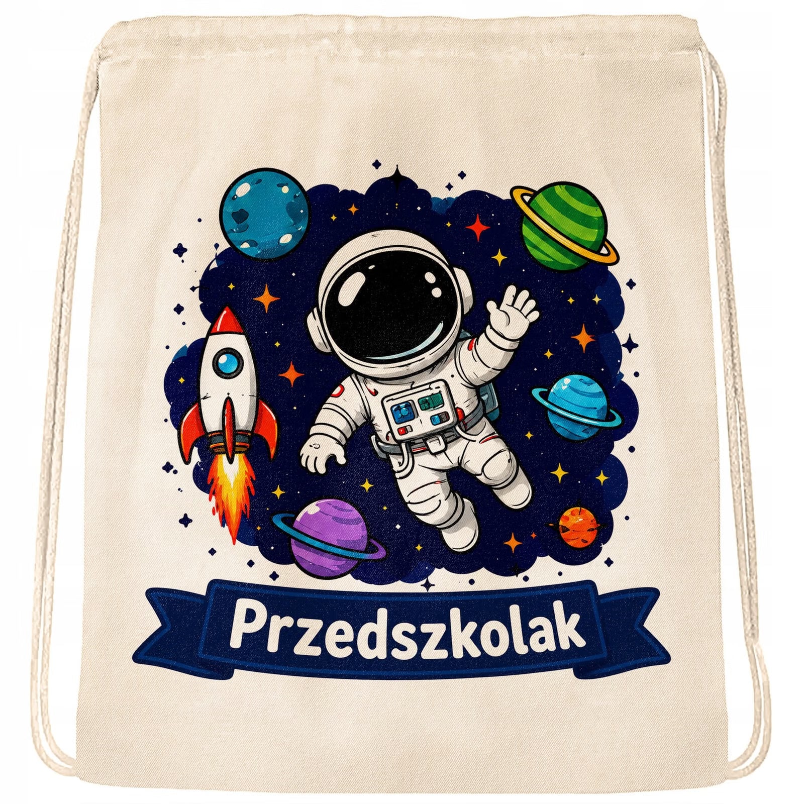 Plecak Worek Przedszkolak z Nadrukiem Bawełniany Szkolny na Buty Ecru