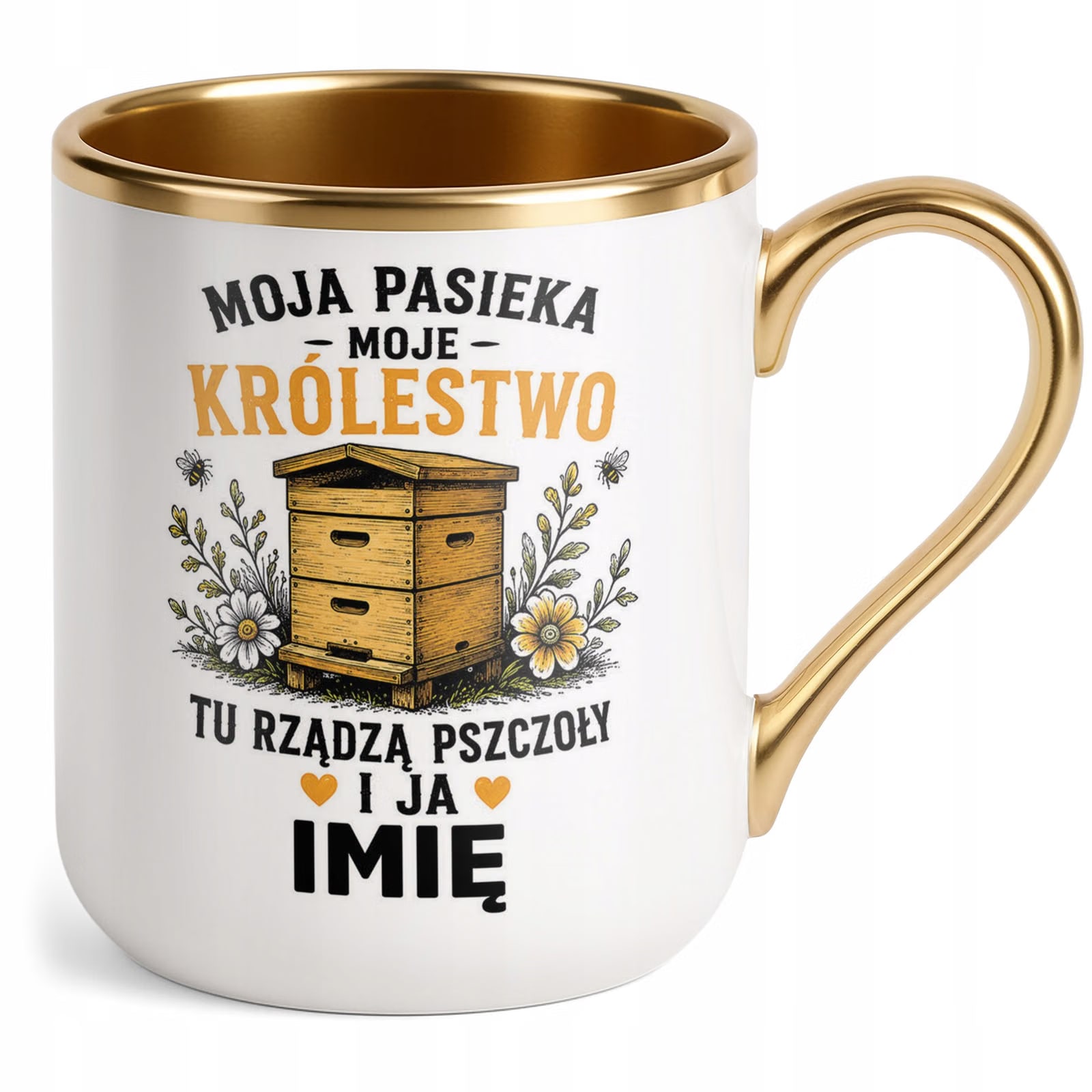 Kubek Personalizowany z nadrukiem Premium Złoty Dla Pszczelarza Prezent