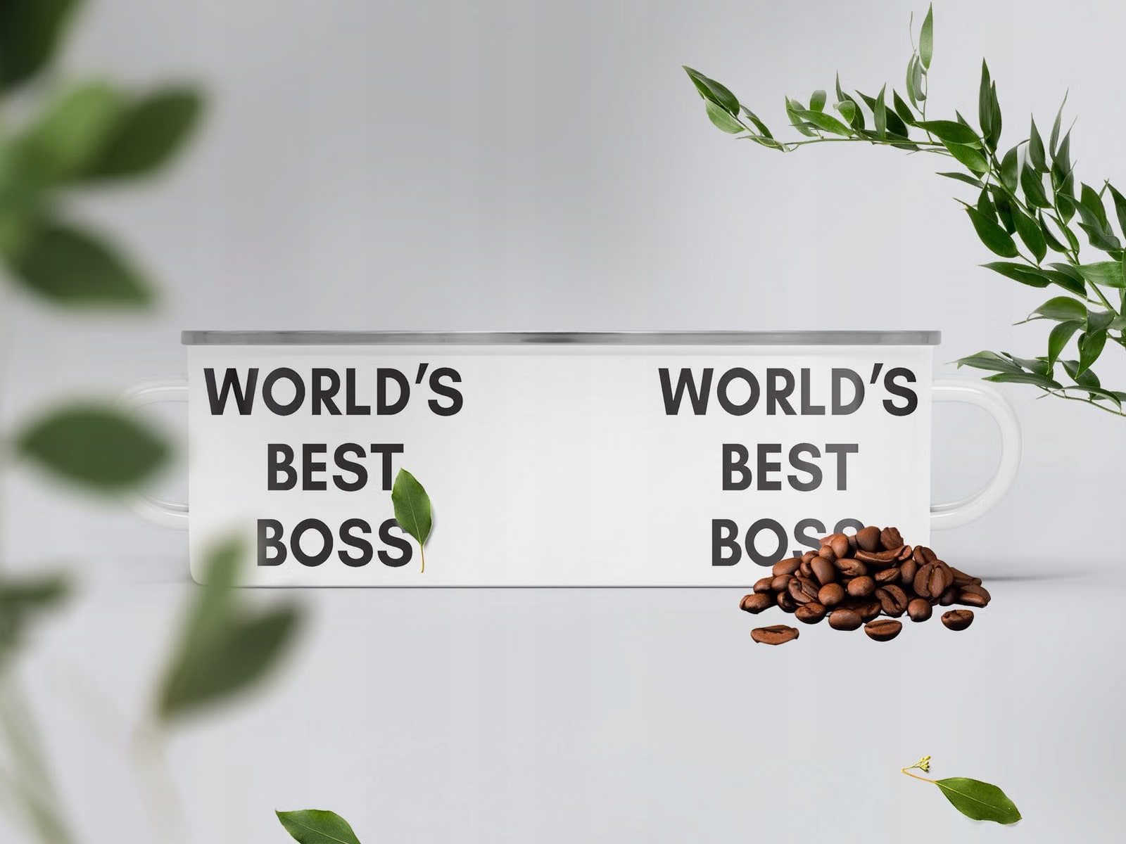 Kubek Emaliowany World’s Best Boss Dla Szefa z Nadrukiem Biały Metalowy