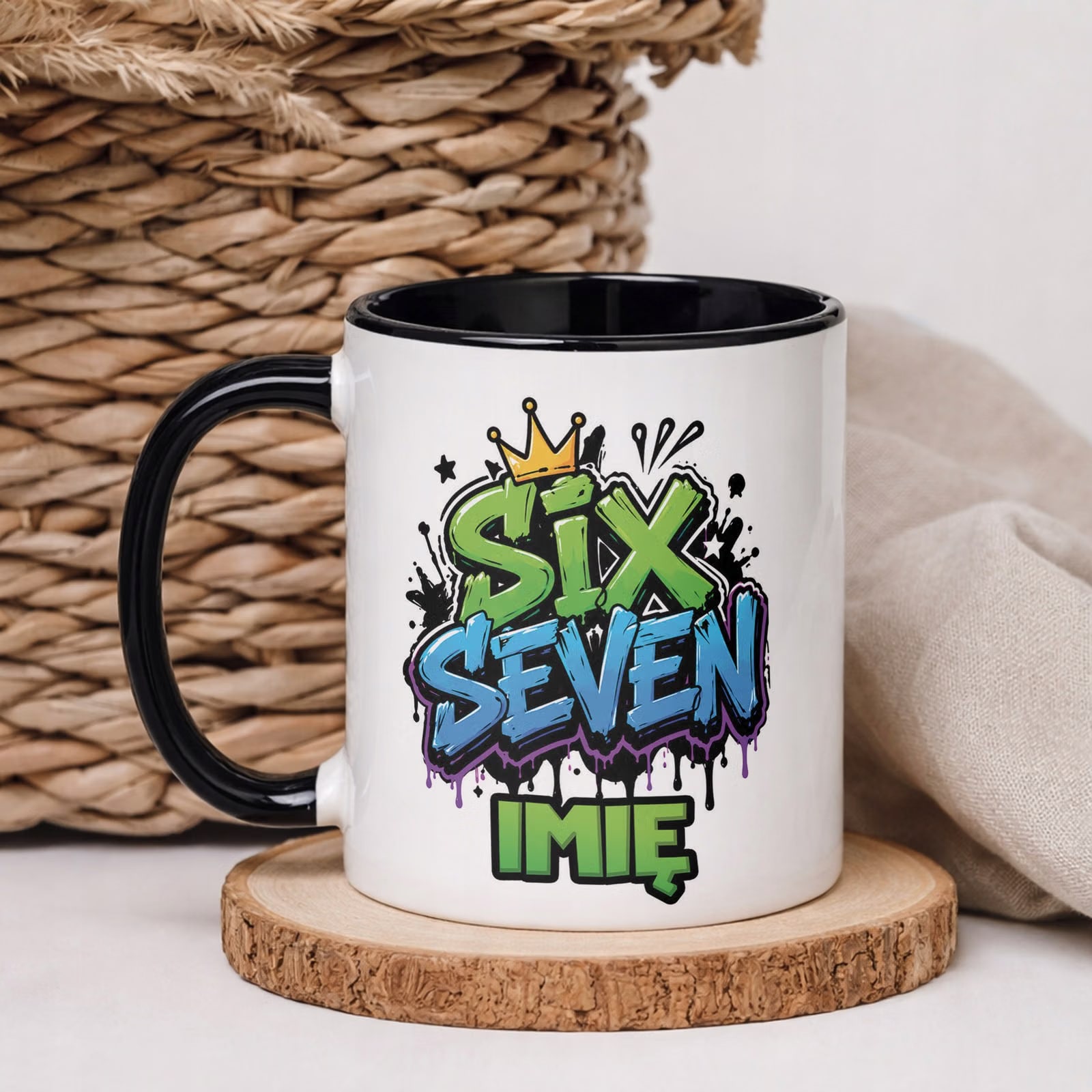Kubek Czarny z nadrukiem personalizowany 67 Dla Dzieci Prezent