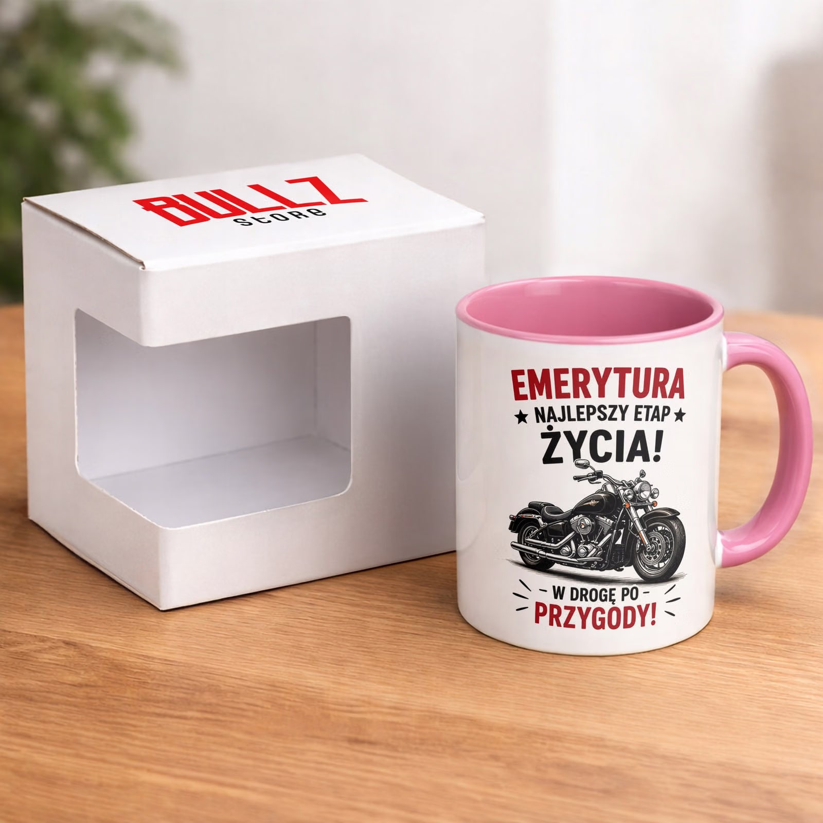 Kubek Różowy z nadrukiem Emerytura Dla Emeryta Upominek Prezent