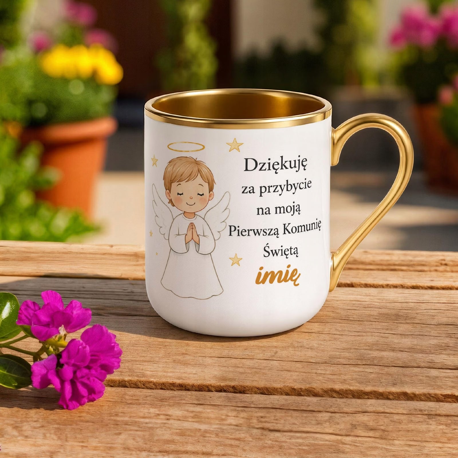 Kubek złoty z imieniem dziecka Komunia Święta dla gości personalizowany