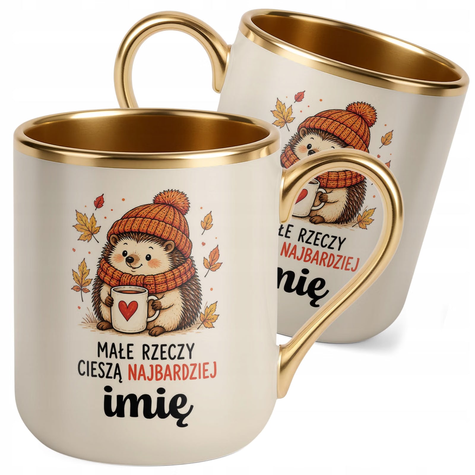 Kubek Personalizowany z nadrukiem Premium Złoty Ecru Jesienny Jesień