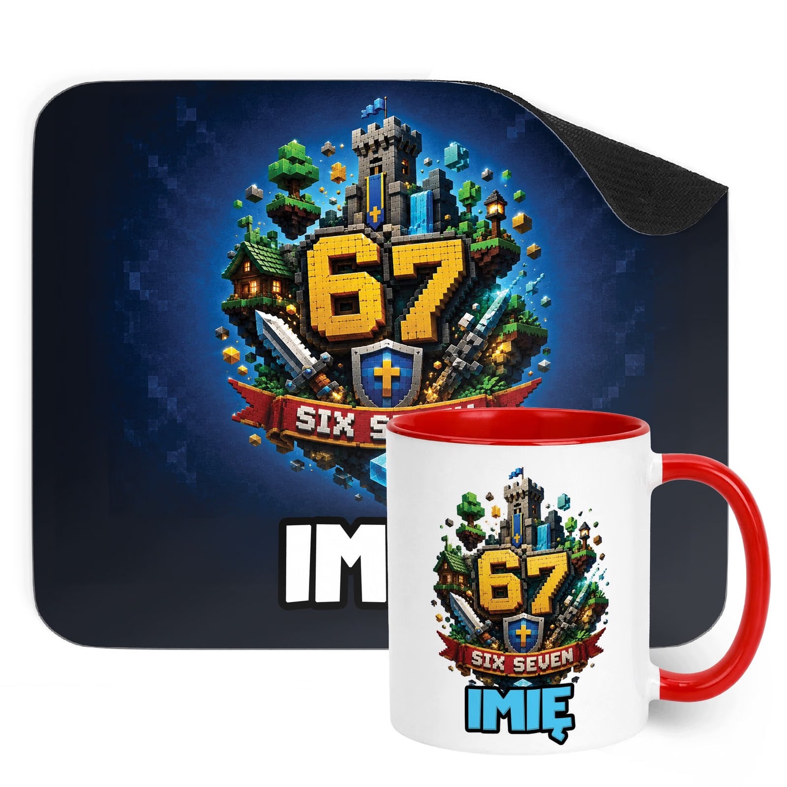 Zestaw personalizowany Kubek Czerwony Podkładka pod mysz 67 Six Seven