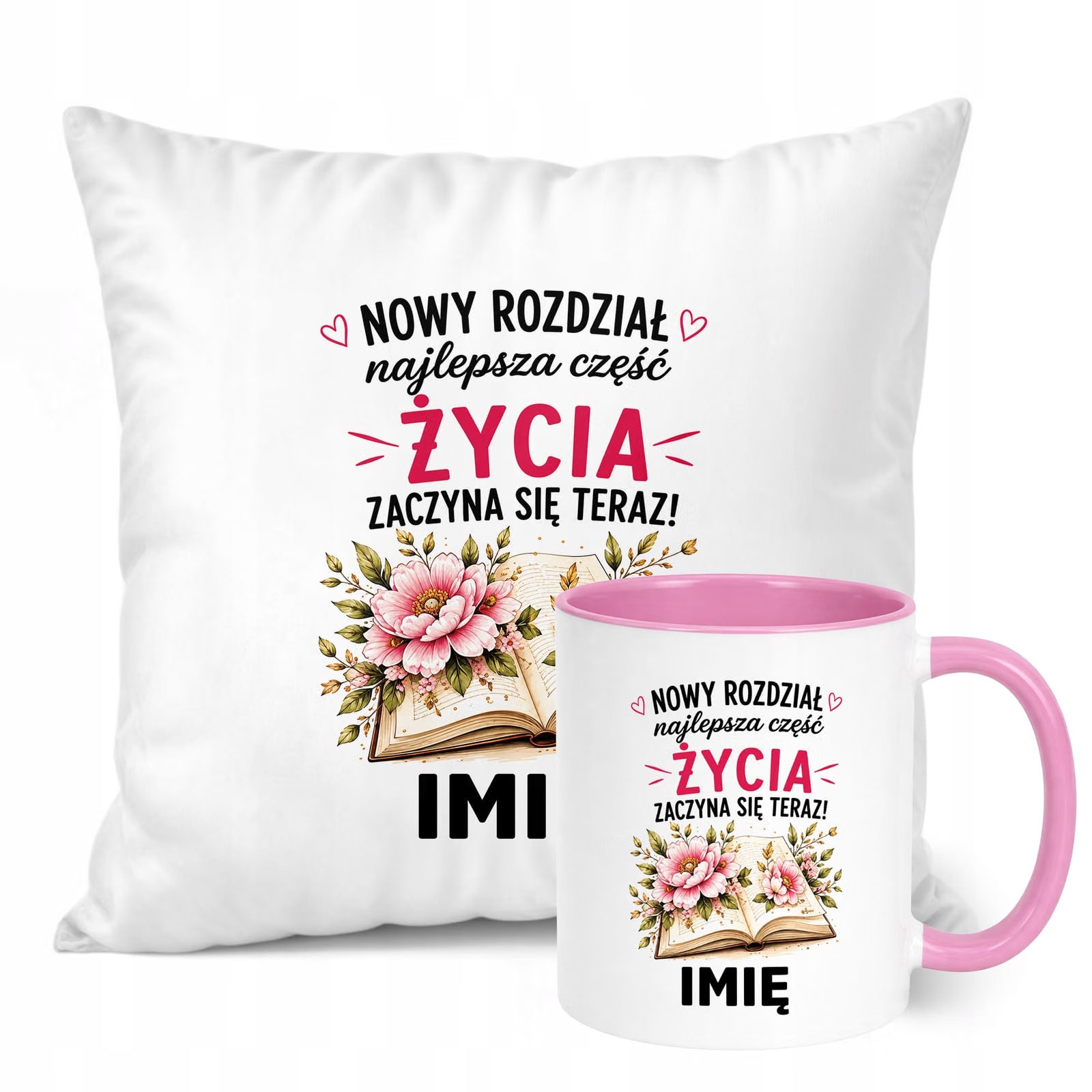 Zestaw Personalizowany Kubek Różowy Poduszka Emerytura Upominek Prezent