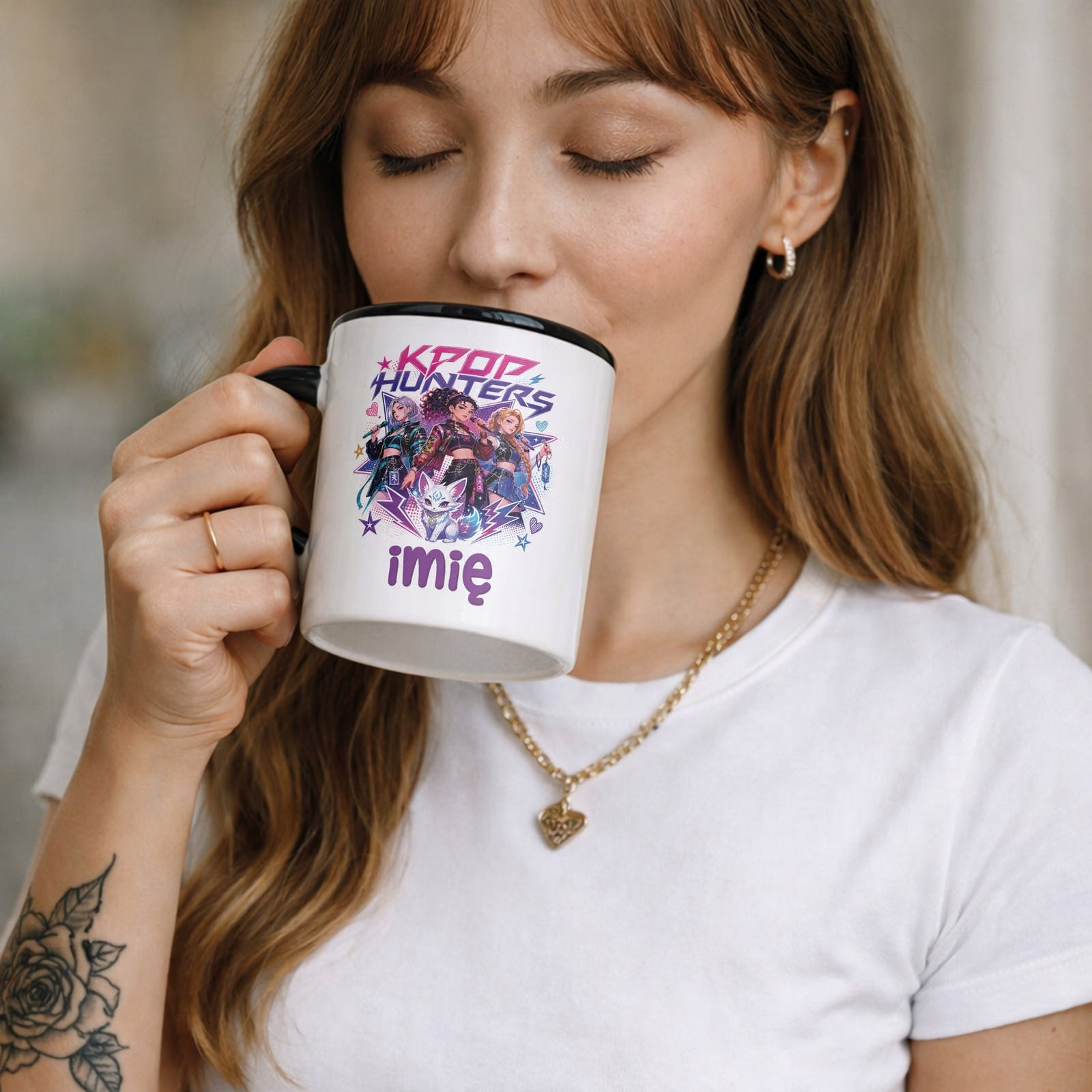 Zestaw Personalizowany Plecak Worek Kubek Czarny Łowczynie Kpop Prezent