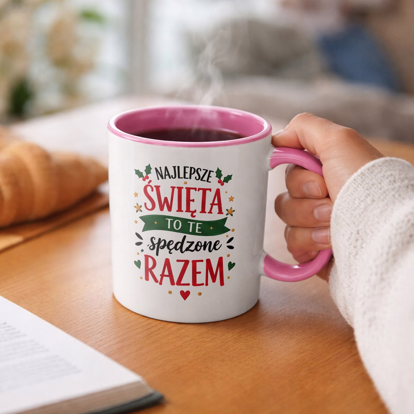 Kubek Różowy z Nadrukiem Boże Narodzenie Mikołajki Najlepsze Święta Prezent