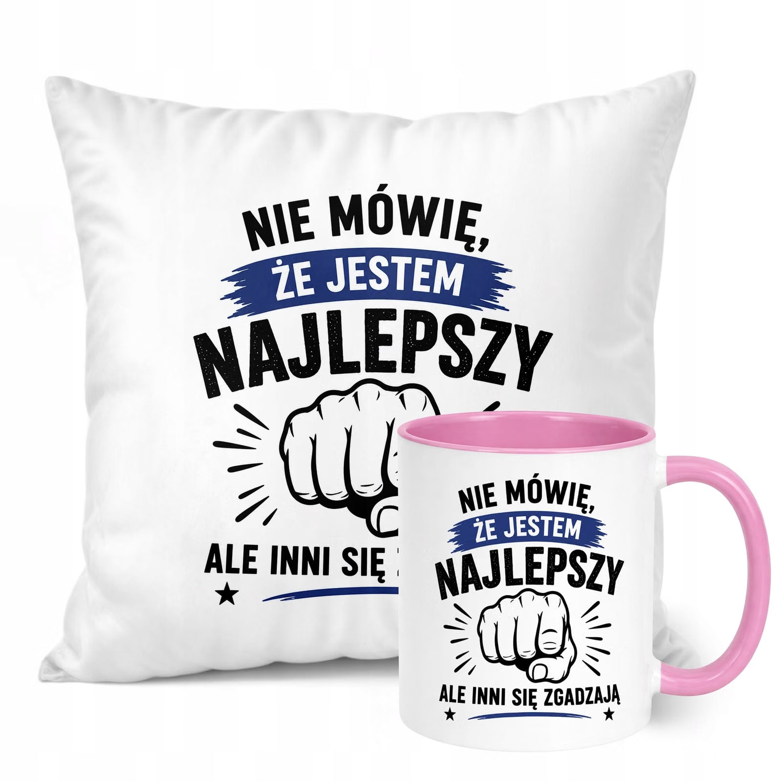 Zestaw Kubek Różowy Poduszka Dzień Chłopaka Z Nadrukiem Prezent