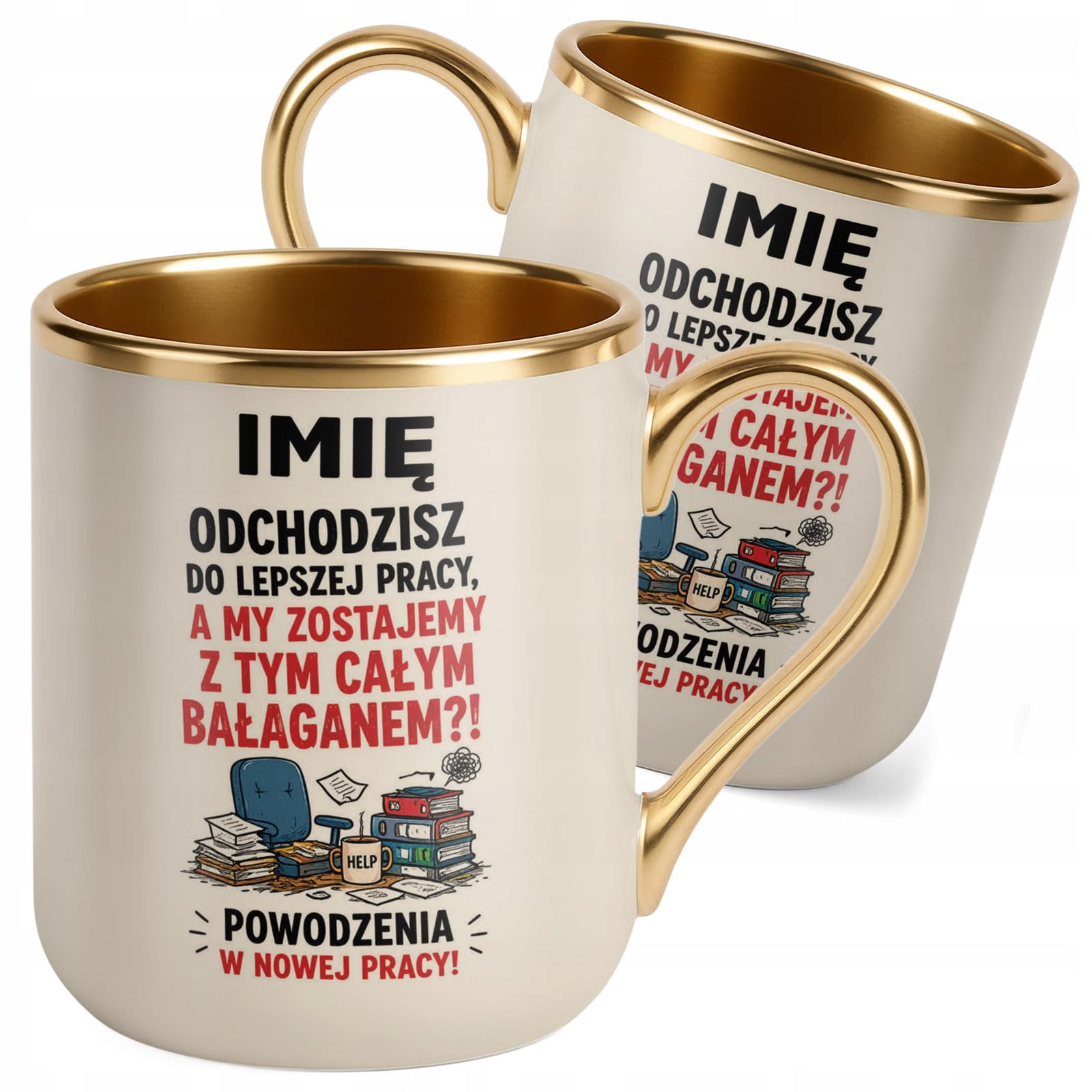 Kubek Personalizowany z nadrukiem Premium Złoty Ecru Odejście z Pracy