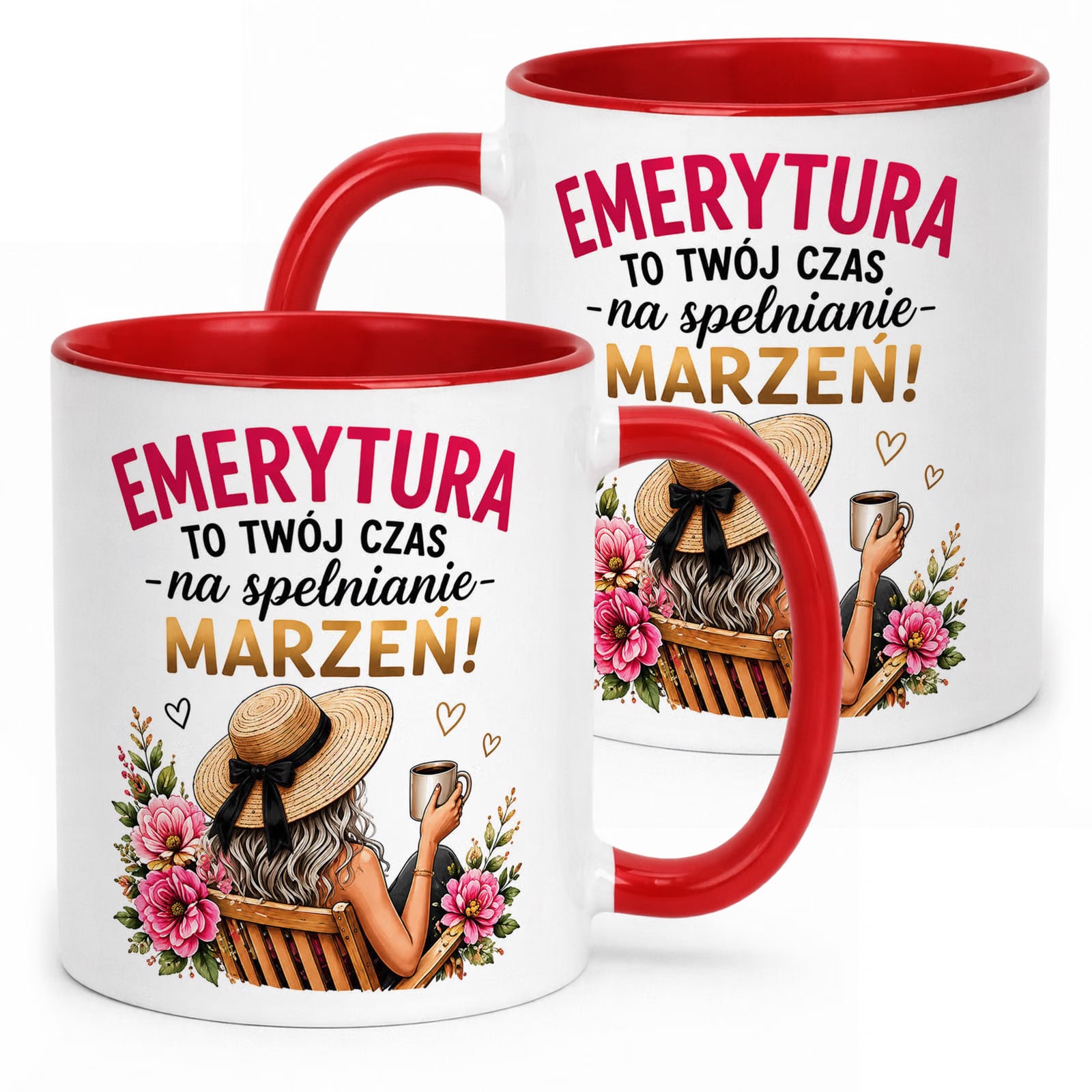Kubek Czerwony z nadrukiem Emerytura Dla Emerytki Upominek Prezent
