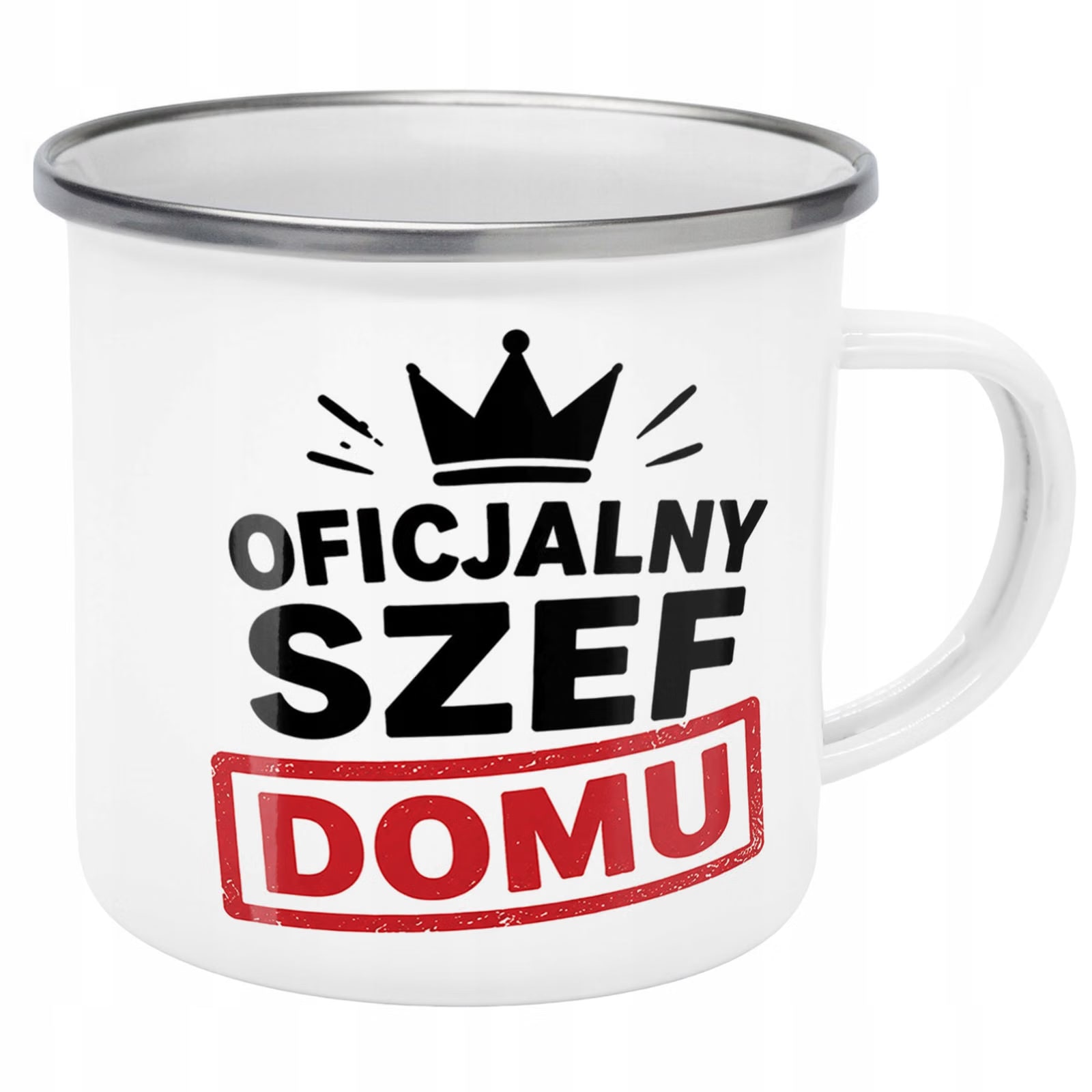 Kubek Emaliowany Dzień Ojca prezent dla taty z Nadrukiem Biały Metalowy