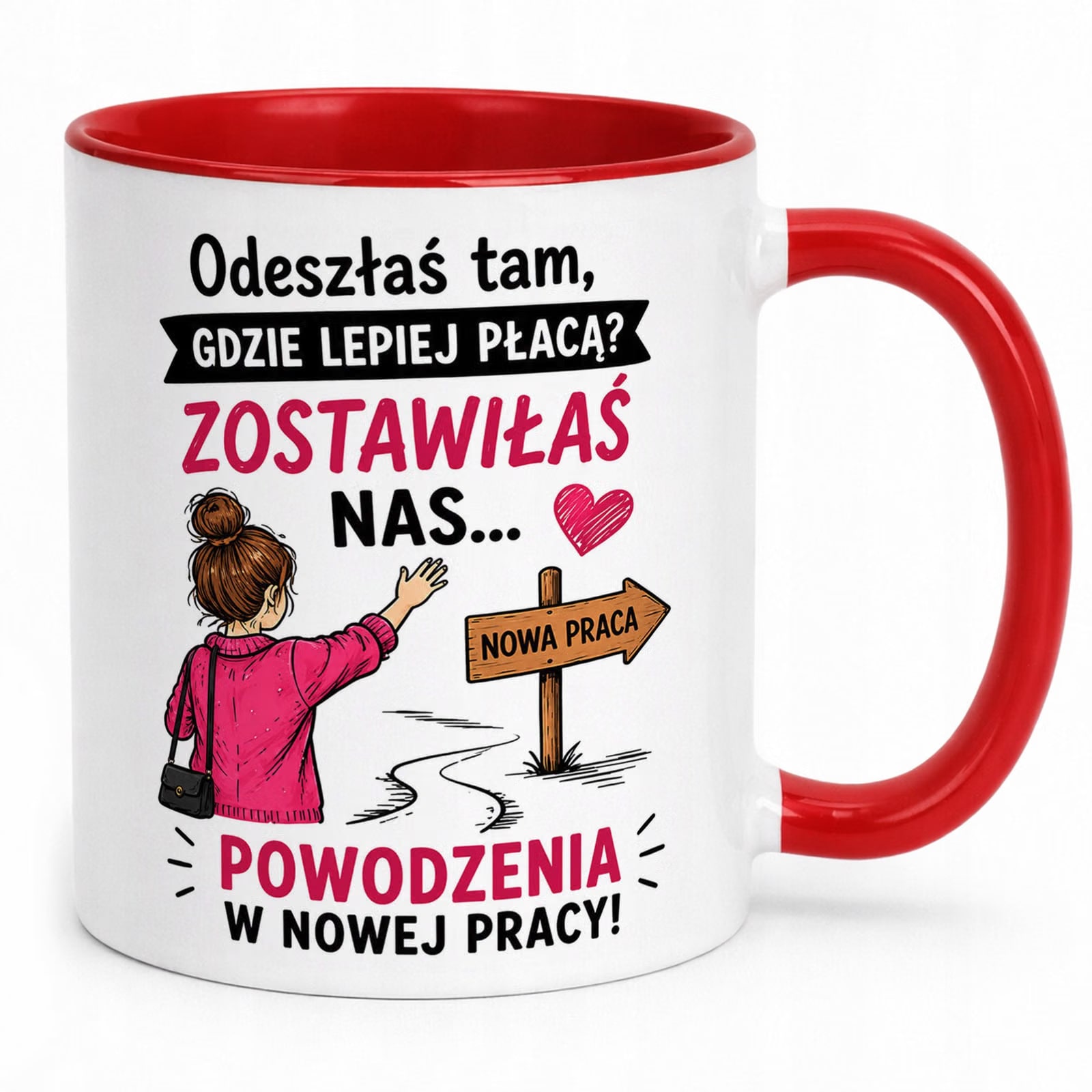 Kubek Czerwony z nadrukiem Pożegnanie Odejście z Pracy Dla Koleżanki