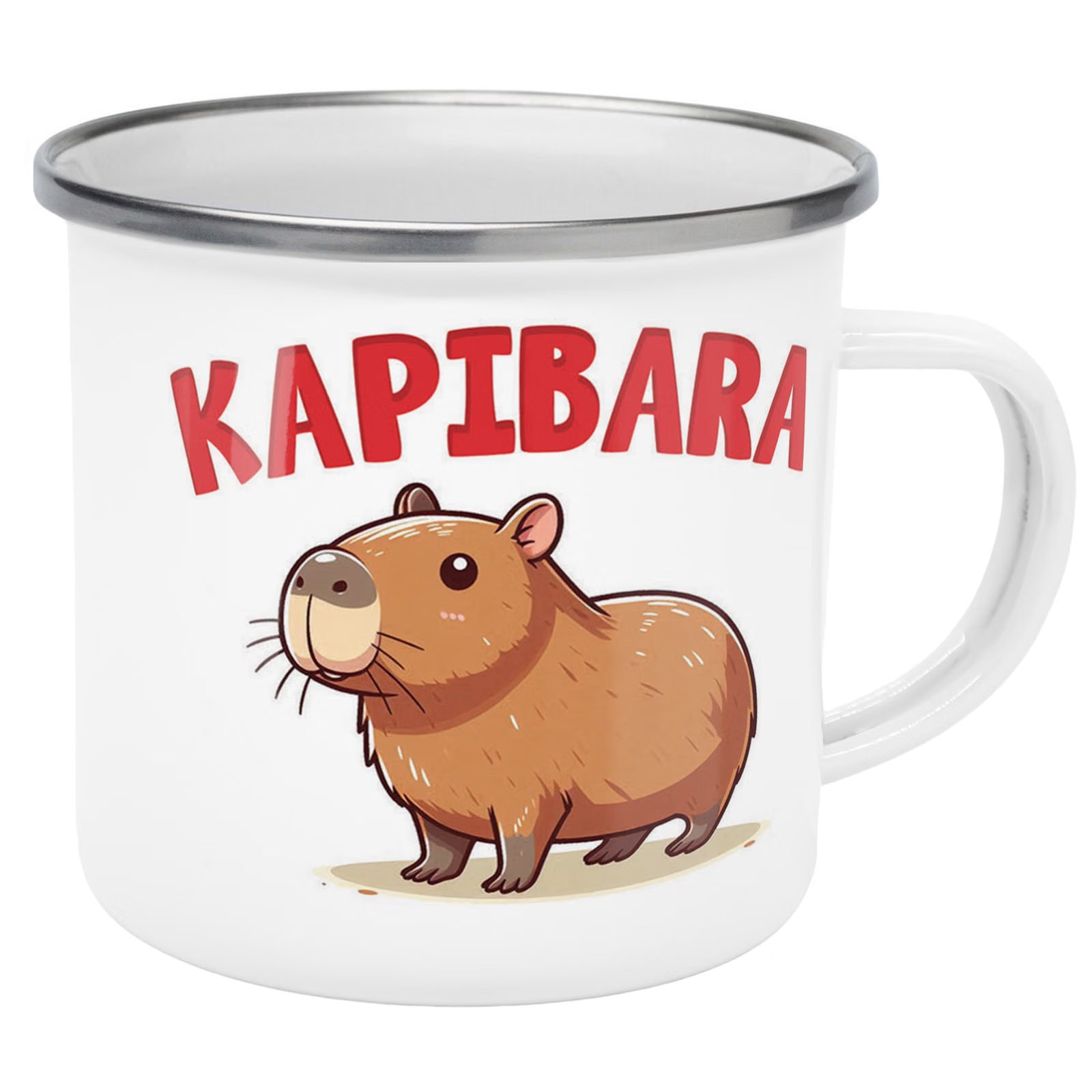 Kubek Emaliowany Kapibara Capybara Zwierzak z Nadrukiem Biały Metalowy