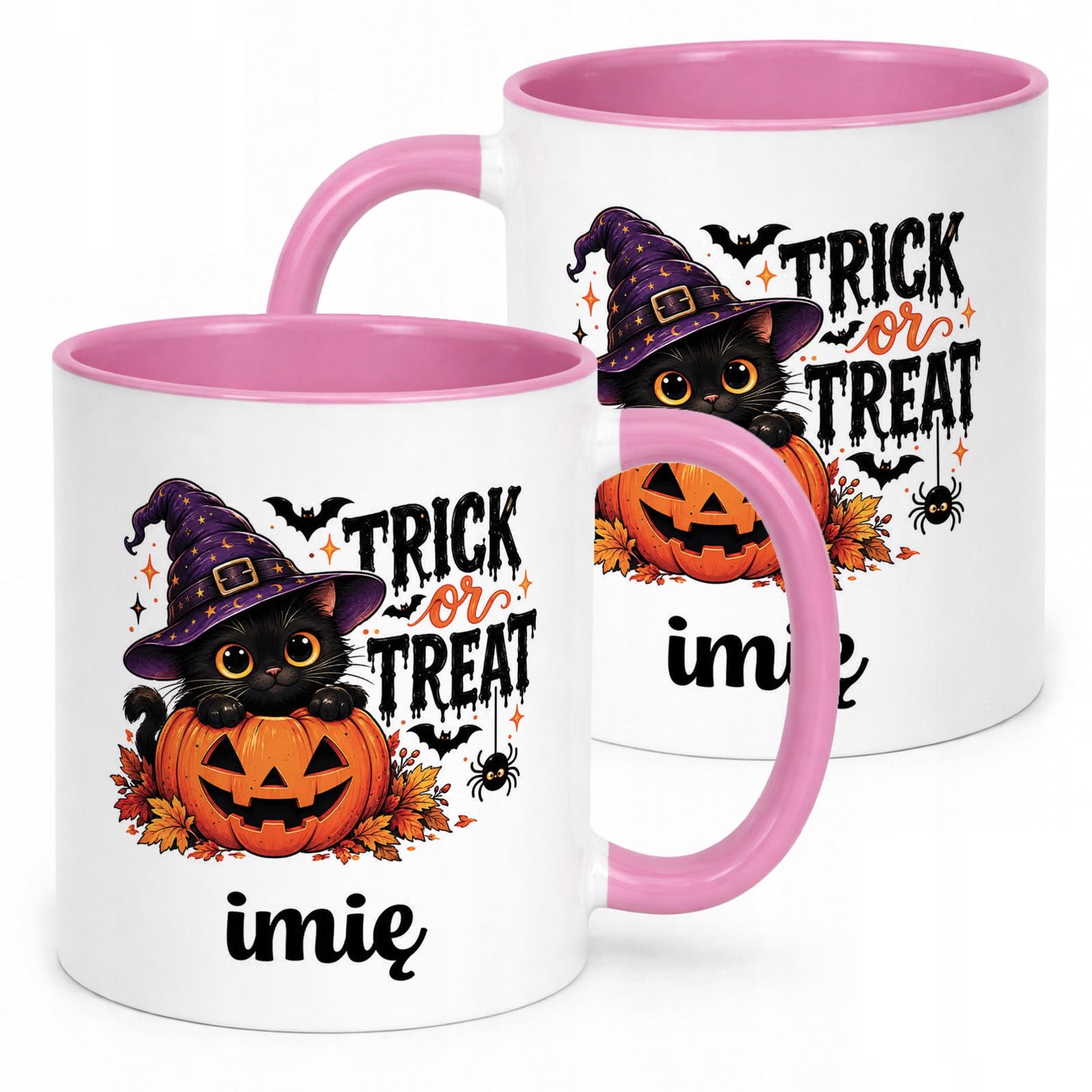 Kubek Różowy Personalizowany z Nadrukiem Halloween Jesień Prezent Upominek
