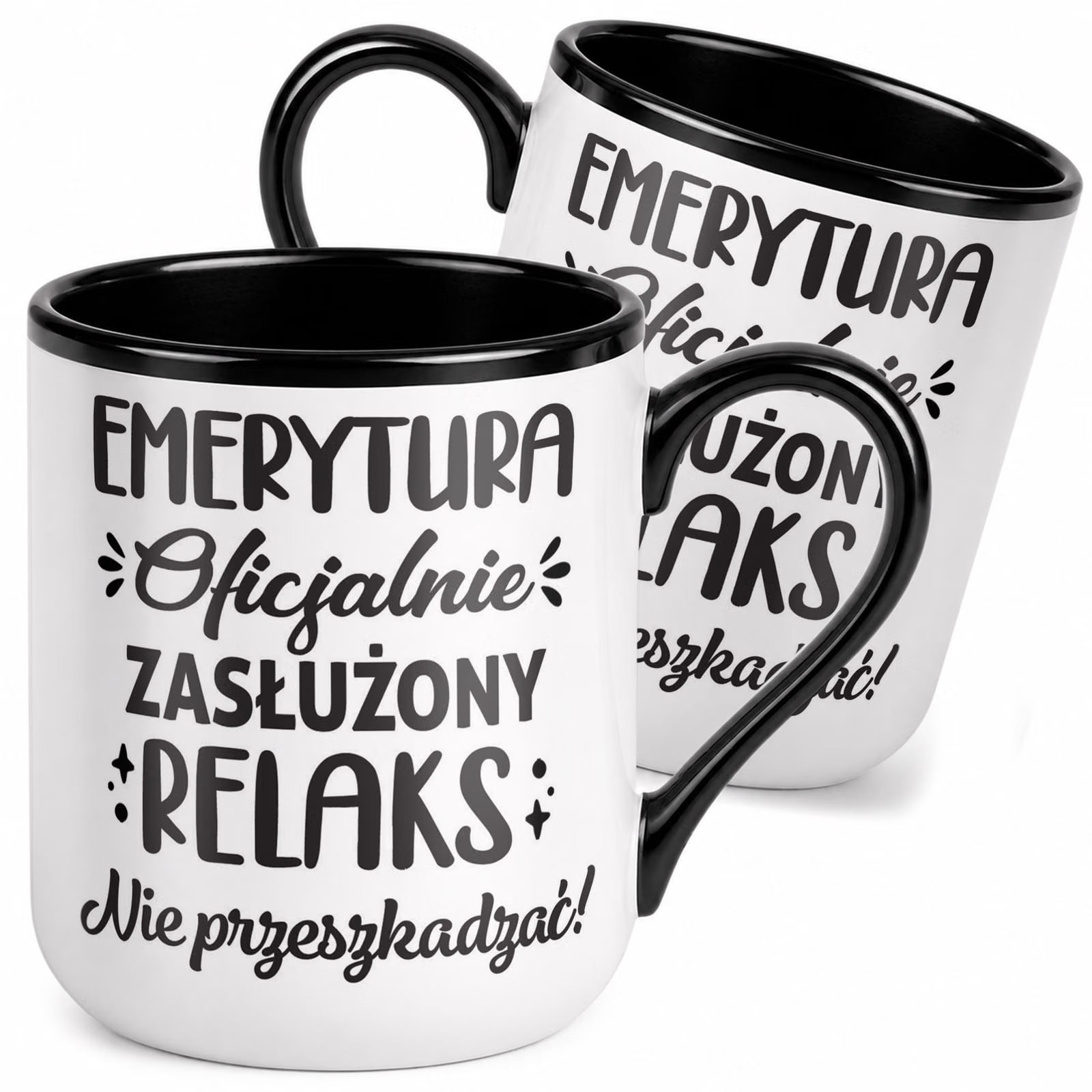 Kubek z nadrukiem Premium Czarny Emerytura Dla Emeryta Upominek Prezent
