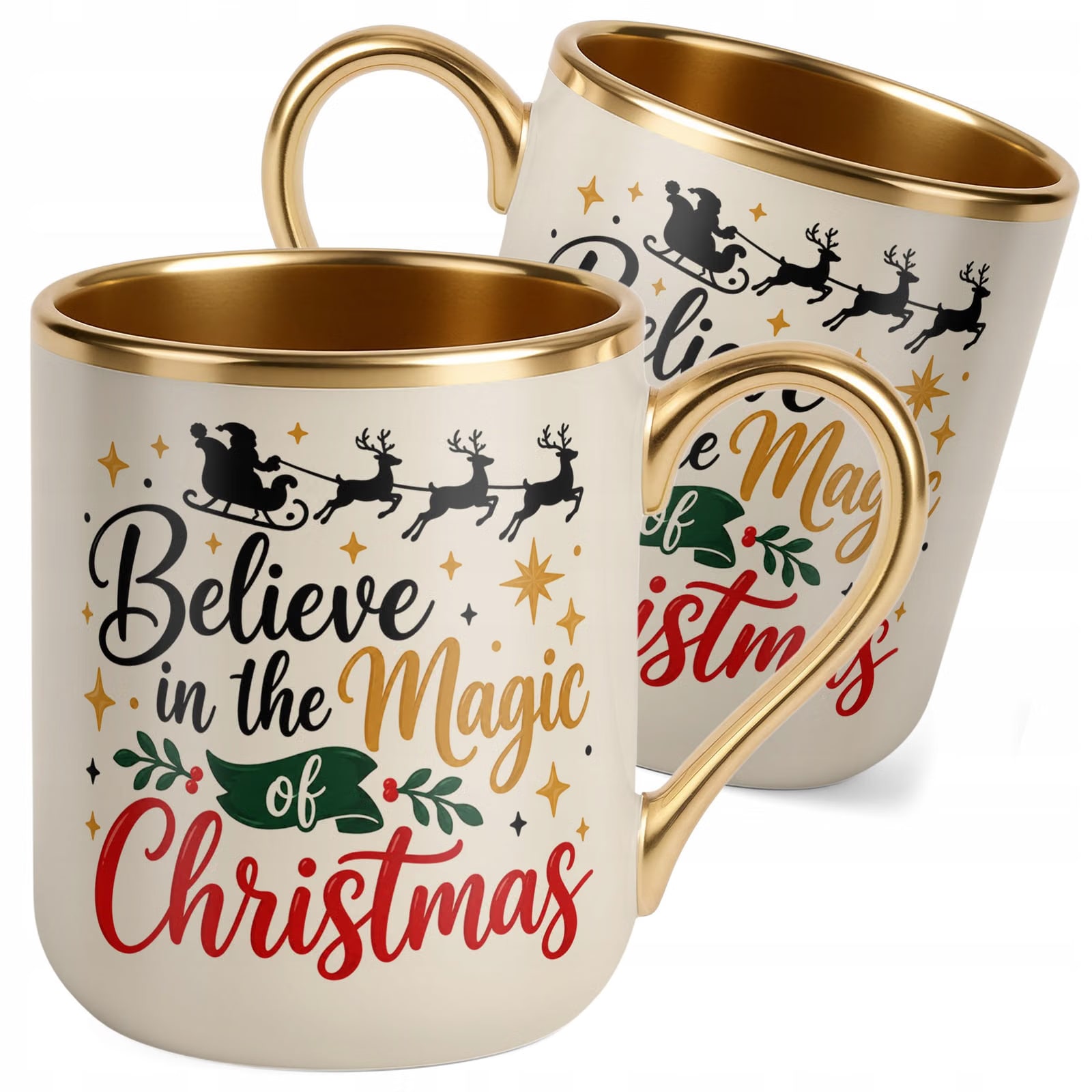 Kubek Premium Złoty Ecru Boże Narodzenie Believe In The Magic Prezent