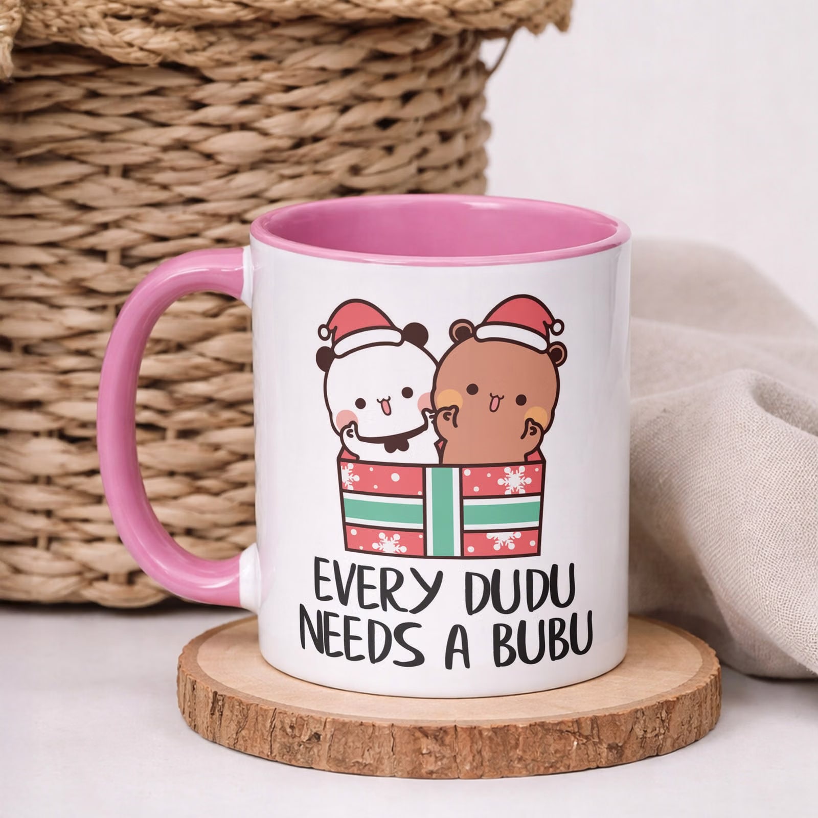 Kubek Różowy Boże Narodzenie Mikołajki Święta Bubu i Dudu Prezent
