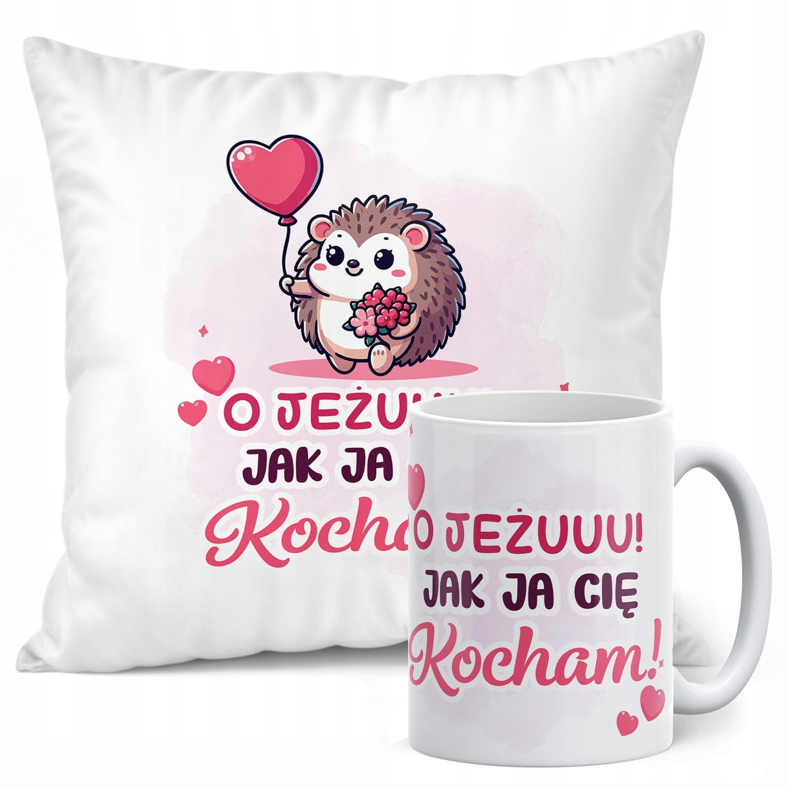 Zestaw Kubek + Poduszka 38x38 cm Walentynki Jeżu Jak Ja Cię Kocham Prezent