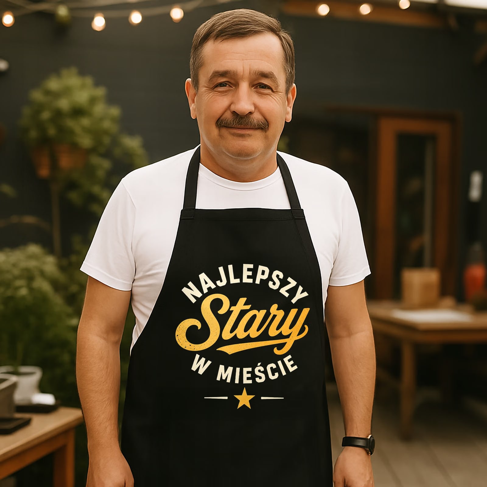 Fartuch czarny prezent dla taty na Dzień Ojca miły upominek dla tatusia