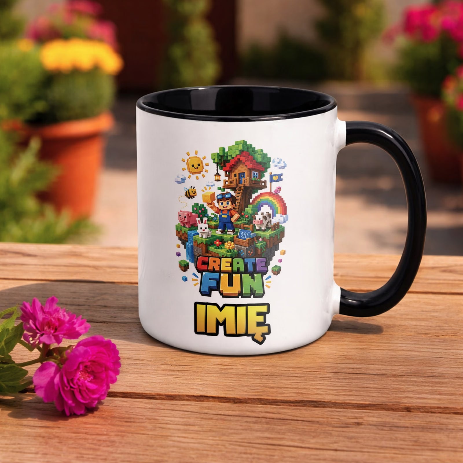 Kubek Czarny z nadrukiem personalizowany Gra Pixel Dla Dzieci Prezent