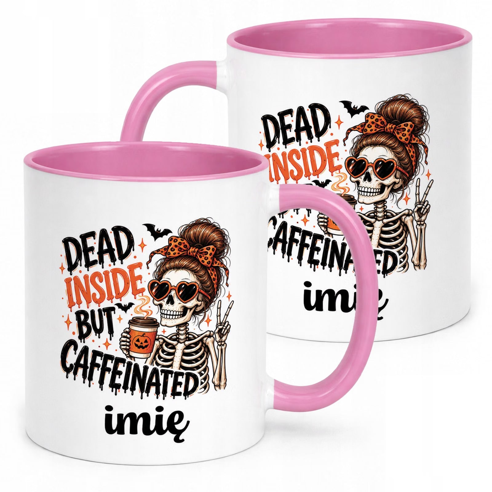 Kubek Różowy Personalizowany z Nadrukiem Halloween Jesień Prezent Upominek