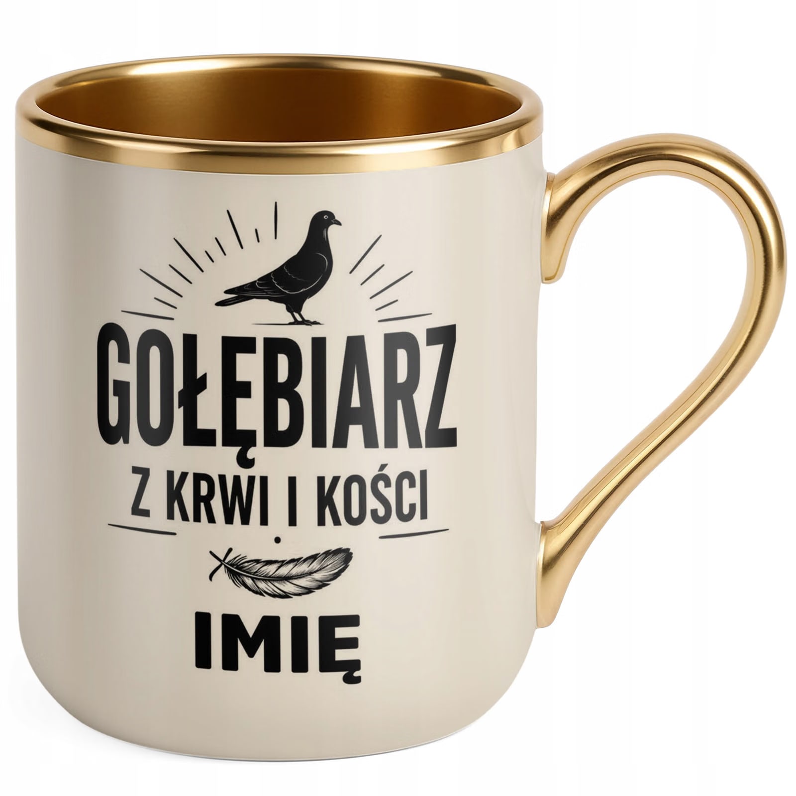 Kubek Personalizowany z nadrukiem Premium Złoty Ecru Dla Gołębiarza Prezent