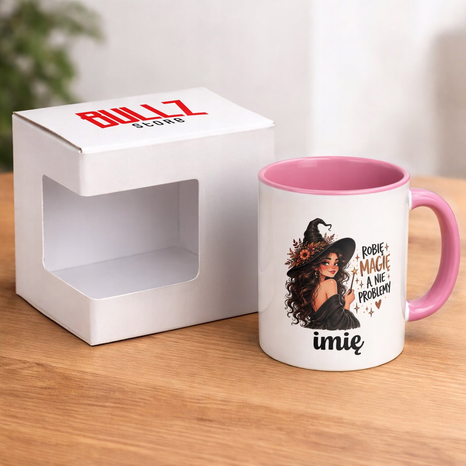 Kubek Różowy Personalizowany z Nadrukiem Dla Kobiet Czarownica Wiedźma