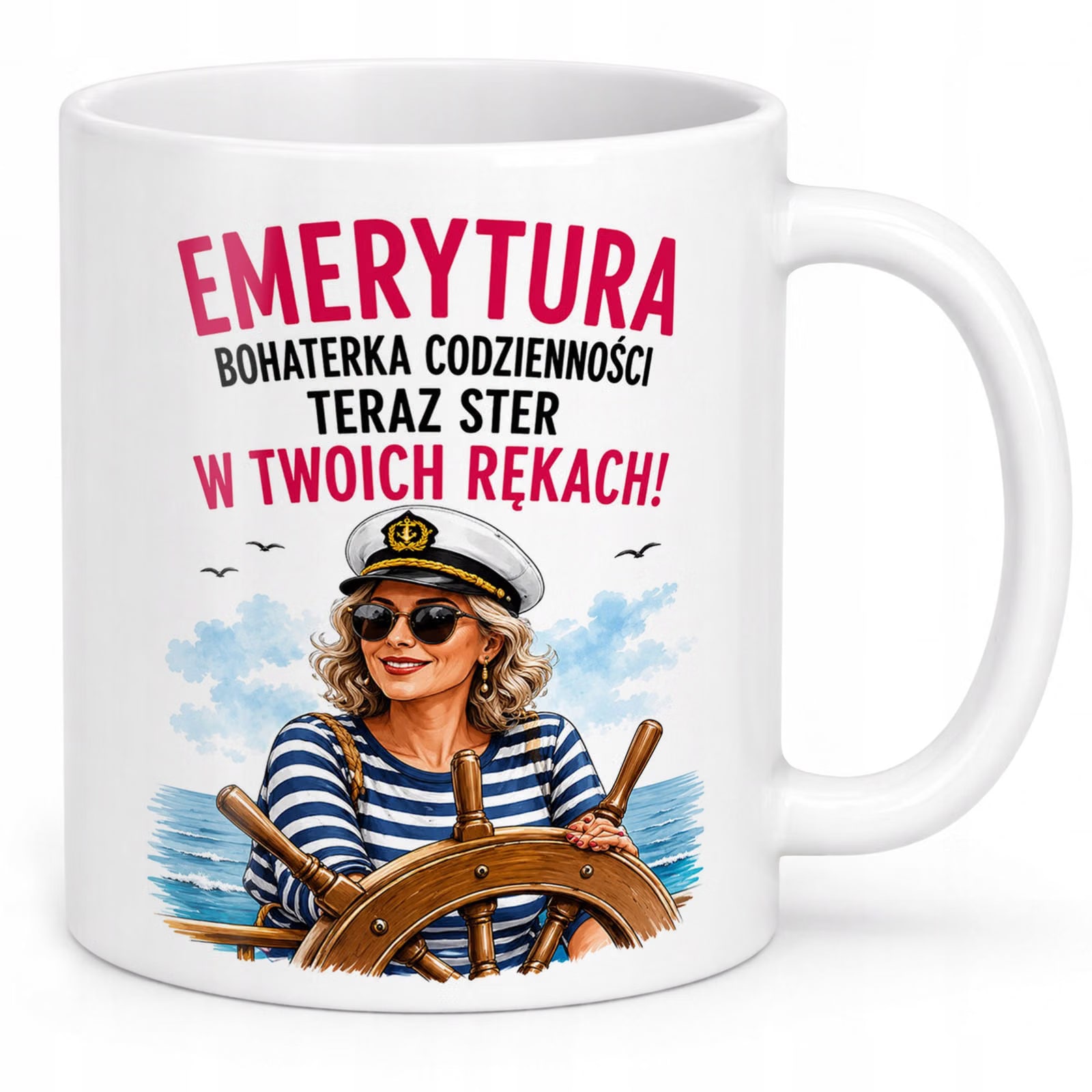 Biały Kubek z nadrukiem Emerytura Dla Emerytki Upominek Prezent