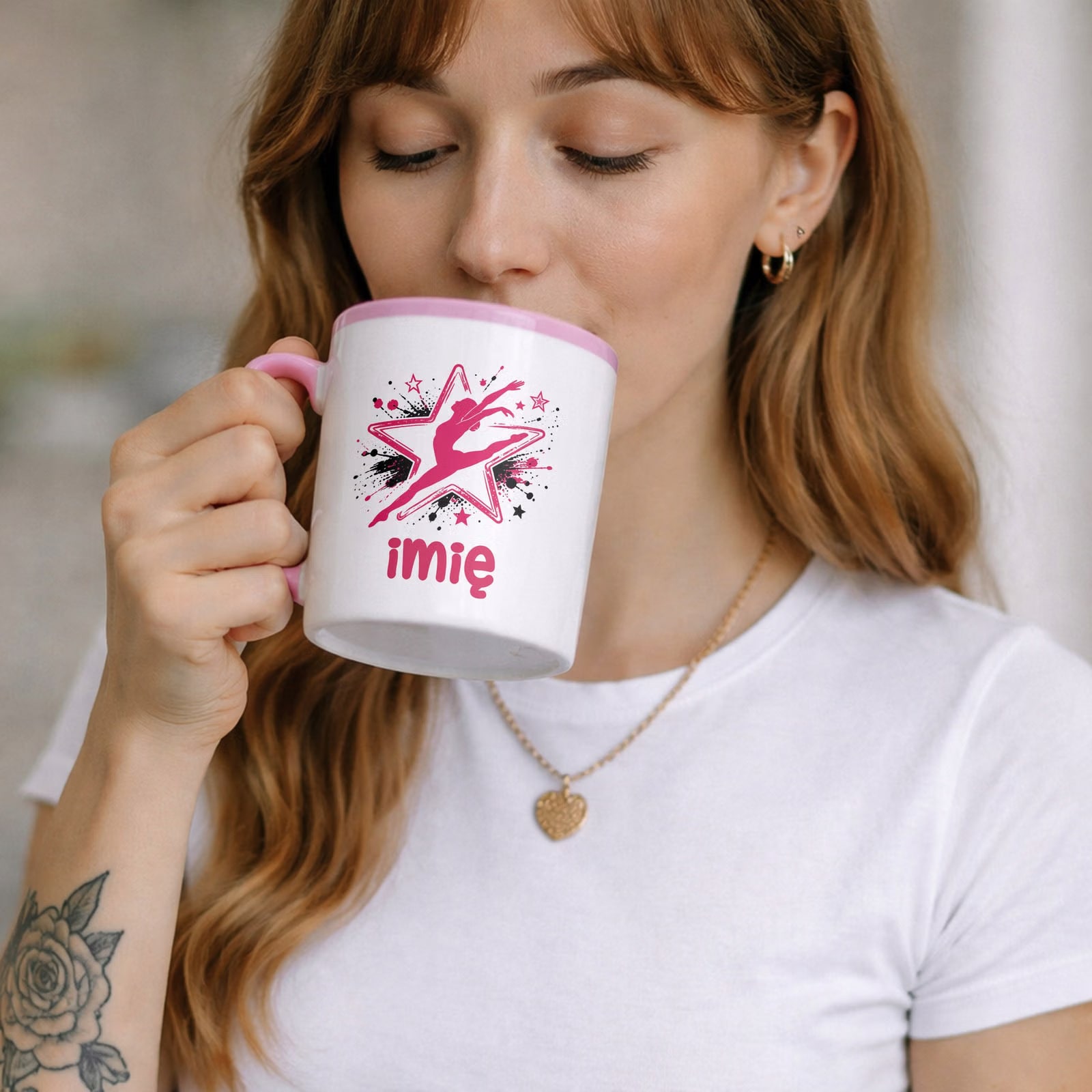 Zestaw Personalizowany Kubek Różowy Poduszka Baletnica Prezent