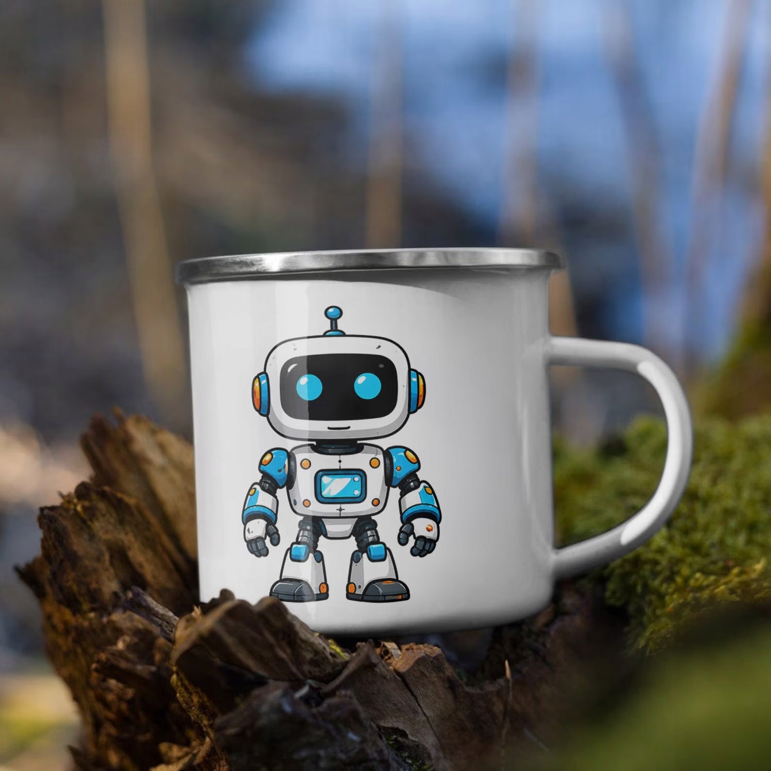 Zestaw Kubek Emaliowany Poduszka Z Nadrukiem Robot Prezent