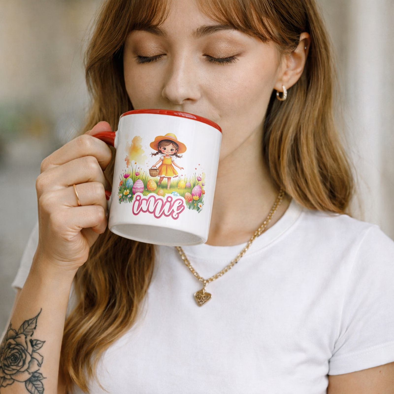 Kubek Czerwony Personalizowany Wielkanoc Prezent Pisanki Wiosna