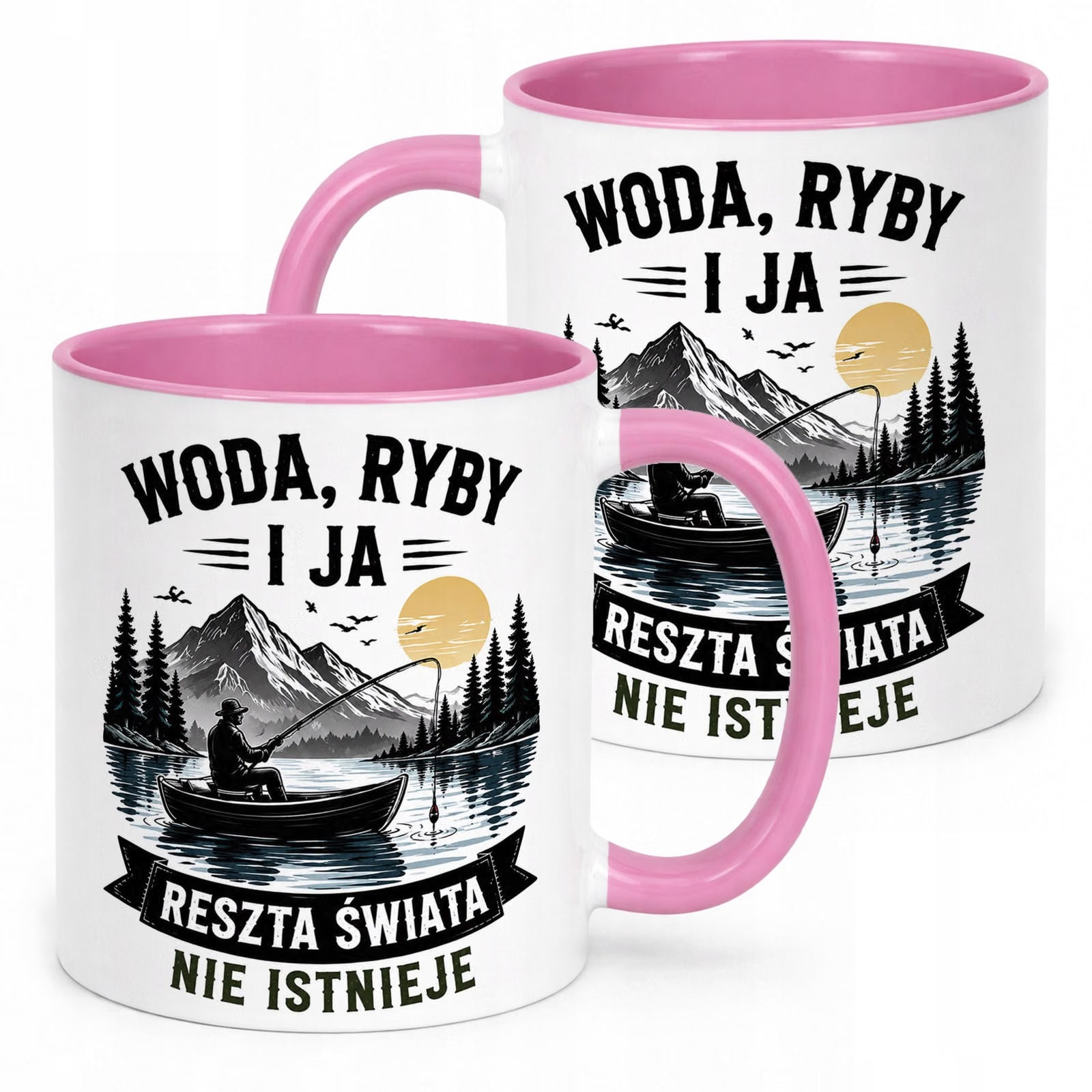 Różowy Kubek z nadrukiem Dla Wędkarza Rybaka Upominek Prezent
