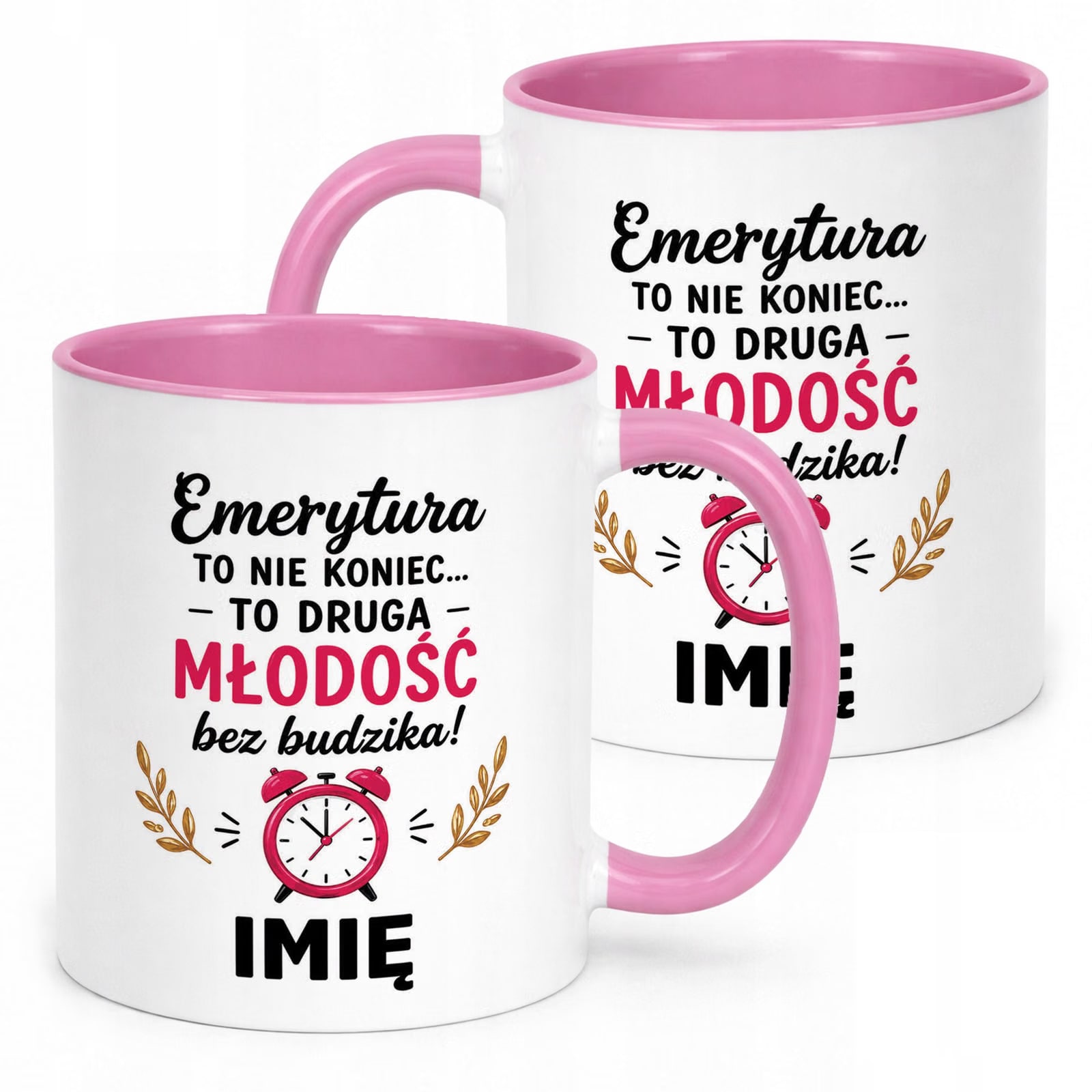 Kubek Różowy Personalizowany z Nadrukiem Emerytura Dla Emerytki Prezent