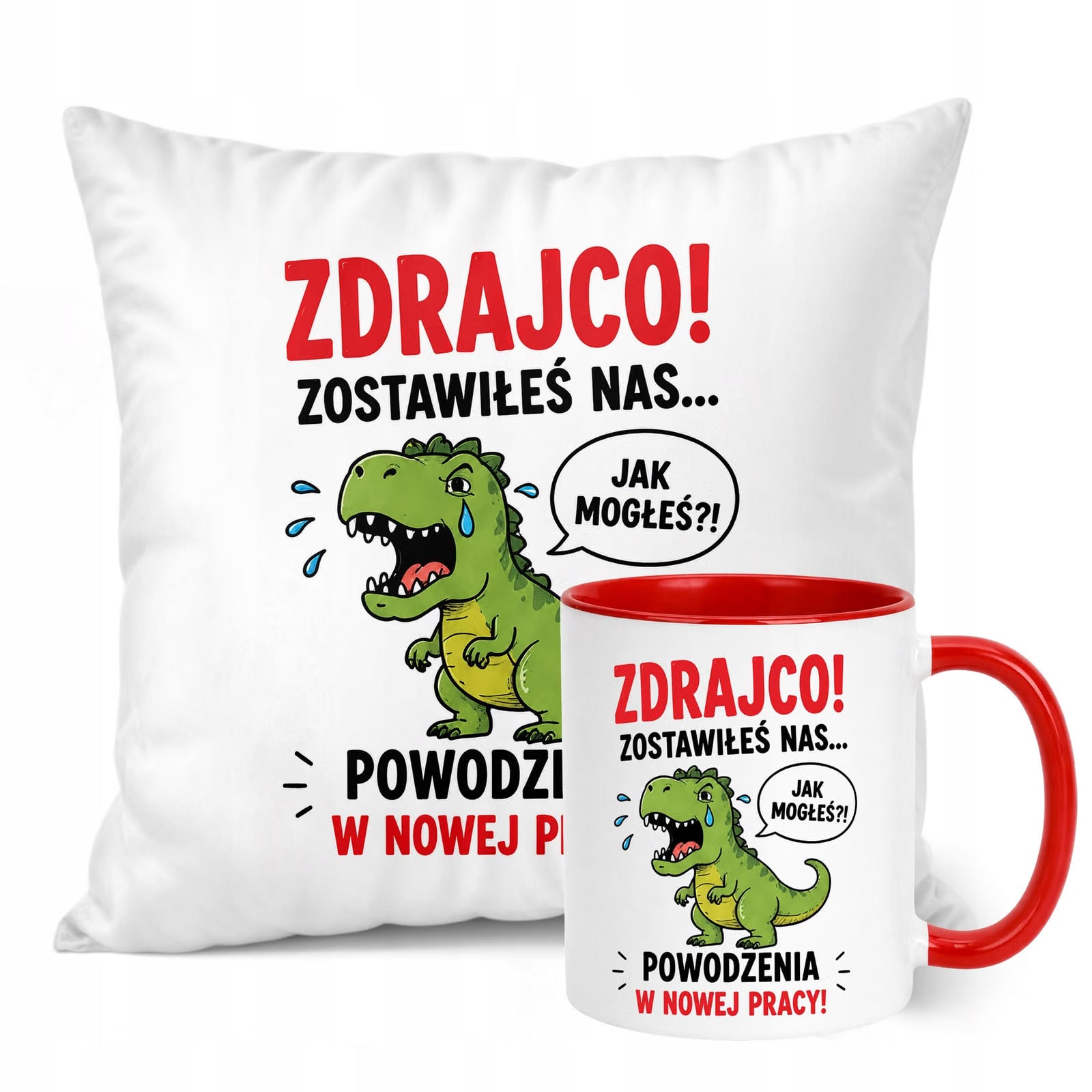 Zestaw Kubek Czerwony Poduszka Z Nadrukiem Odejście z Pracy Prezent