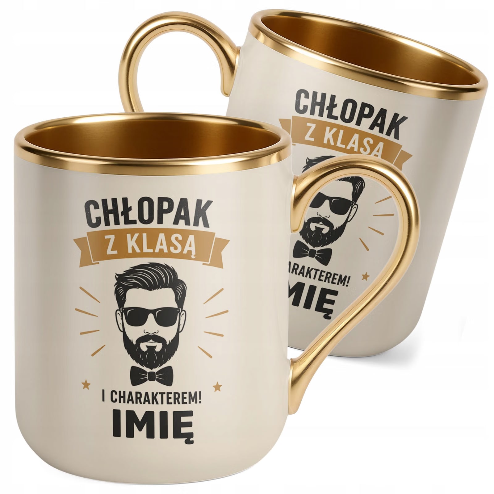 Kubek personalizowany z nadrukiem Premium Złoty Ecru Dzień Chłopaka