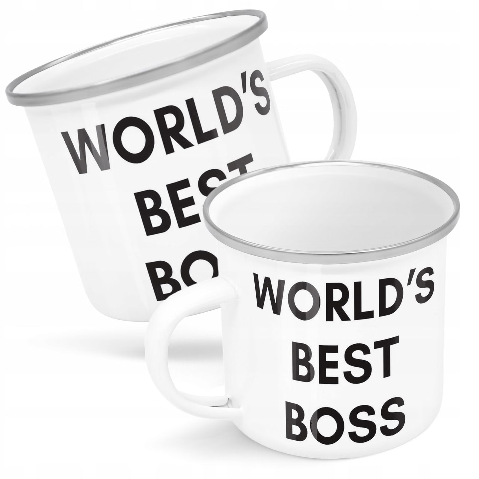 Kubek Emaliowany World’s Best Boss Dla Szefa z Nadrukiem Biały Metalowy