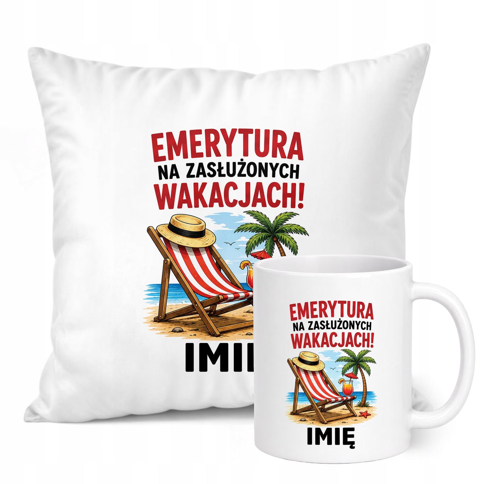 Zestaw Personalizowany Kubek Biały Poduszka Emerytura Upominek Prezent