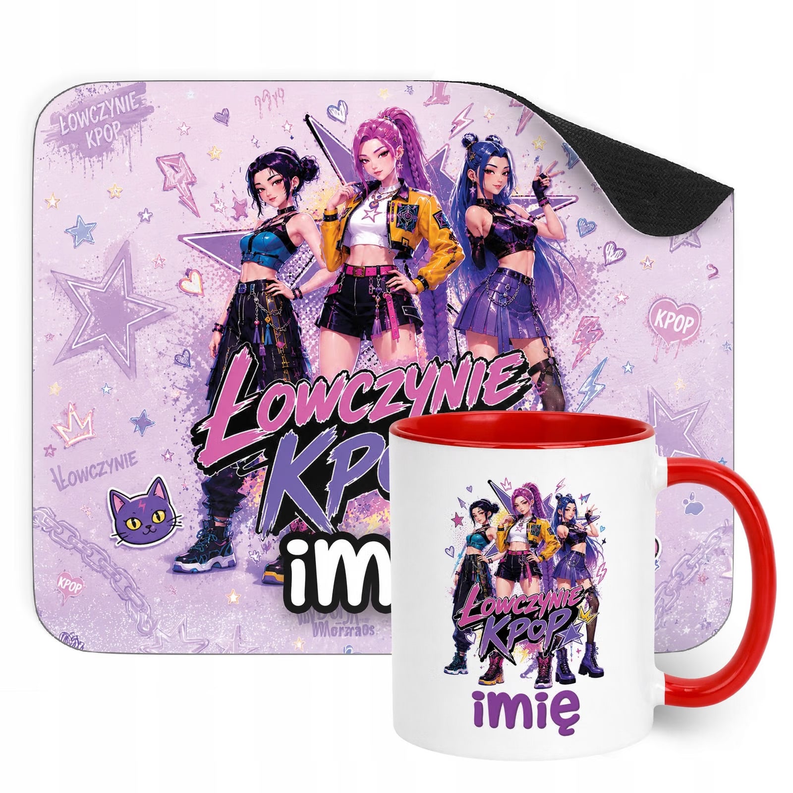 Zestaw personalizowany Kubek Czerwony Podkładka pod mysz Łowczynie Kpop