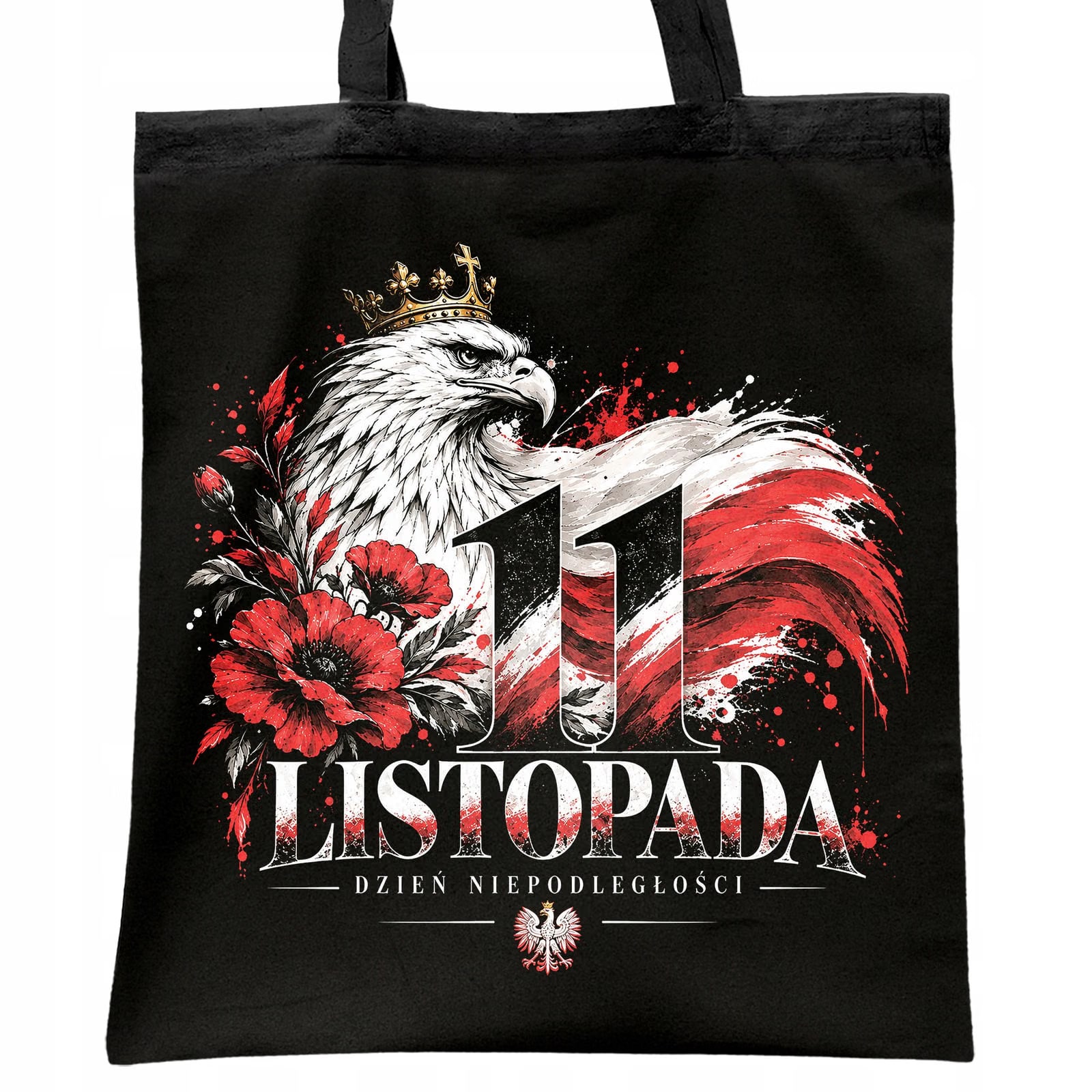 Torba shopper czarna patriotyczna święto niepodległości z nadrukiem