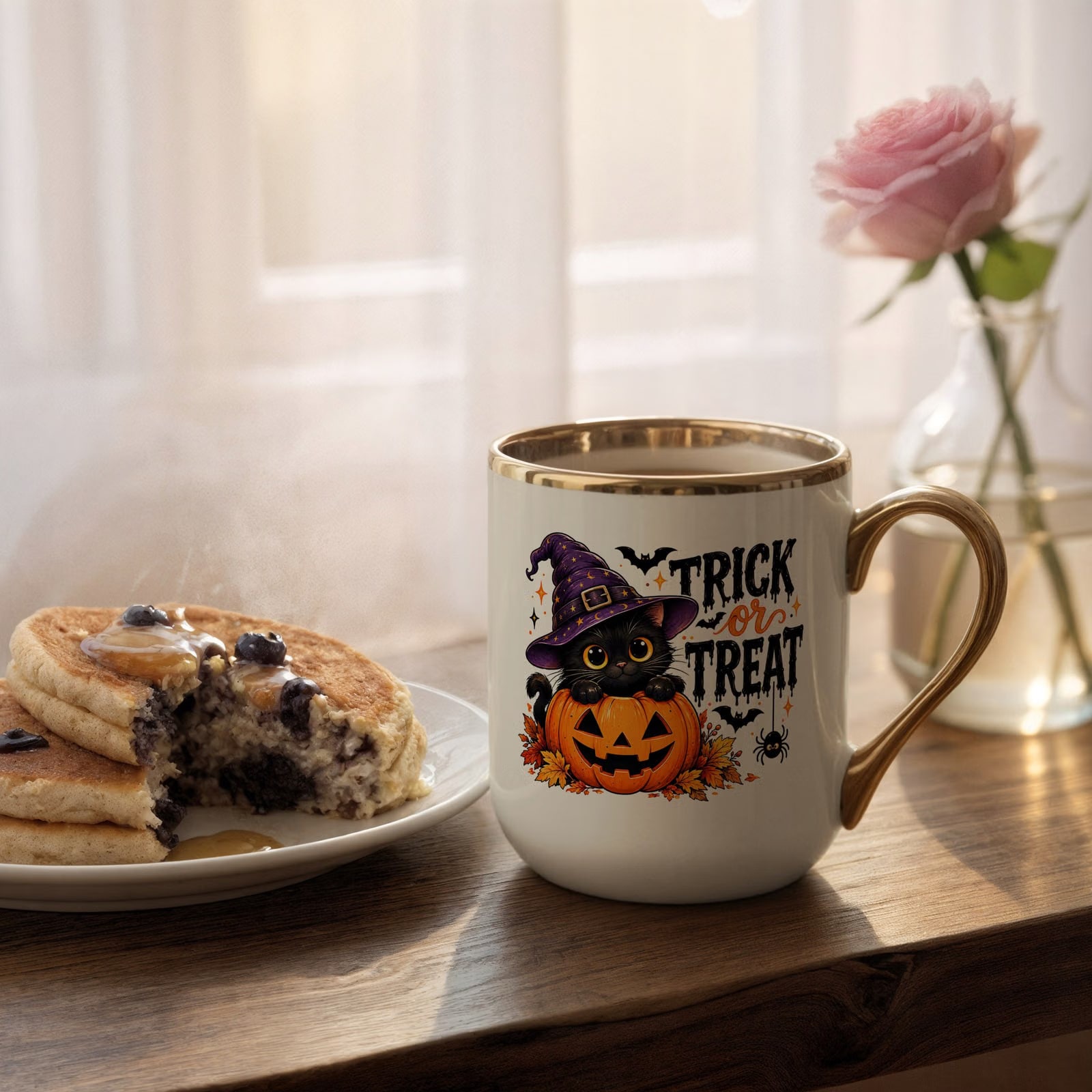 Kubek Premium Złoty Ecru z Nadrukiem Halloween Jesień Prezent