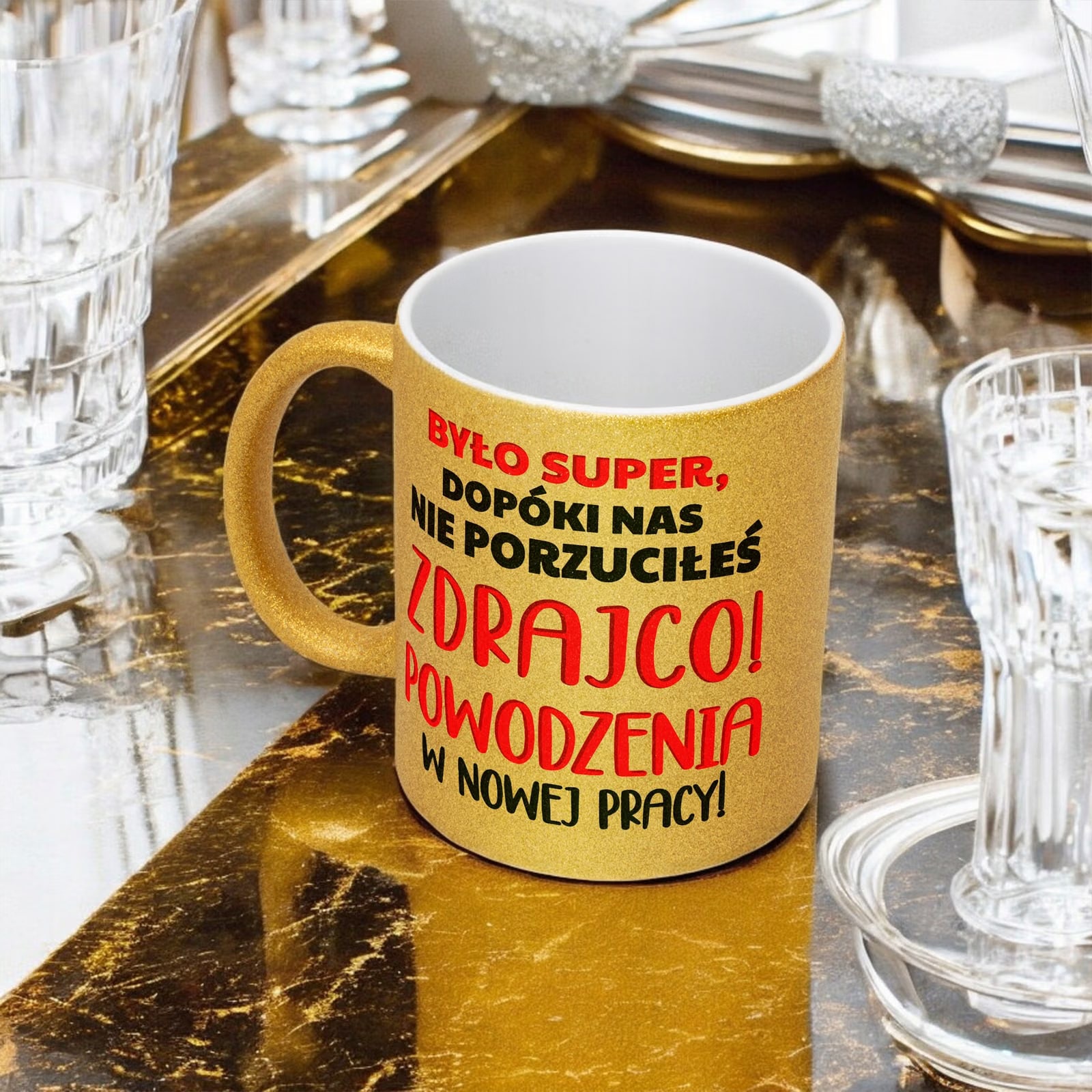 Złoty kubek brokatowy Na Pożegnanie Odejście z Pracy Dla Kolegi Prezent