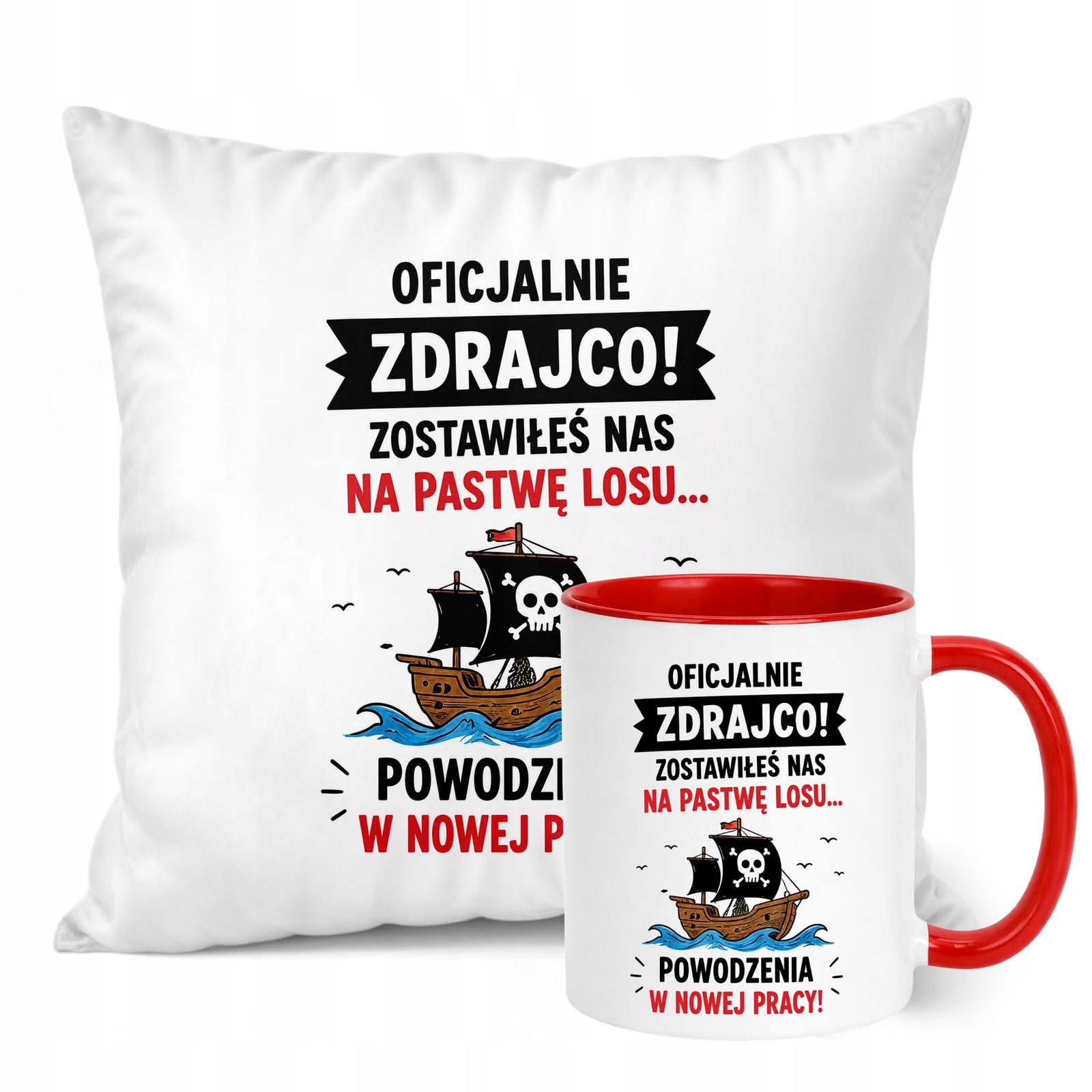 Zestaw Kubek Czerwony Poduszka Z Nadrukiem Odejście z Pracy Prezent