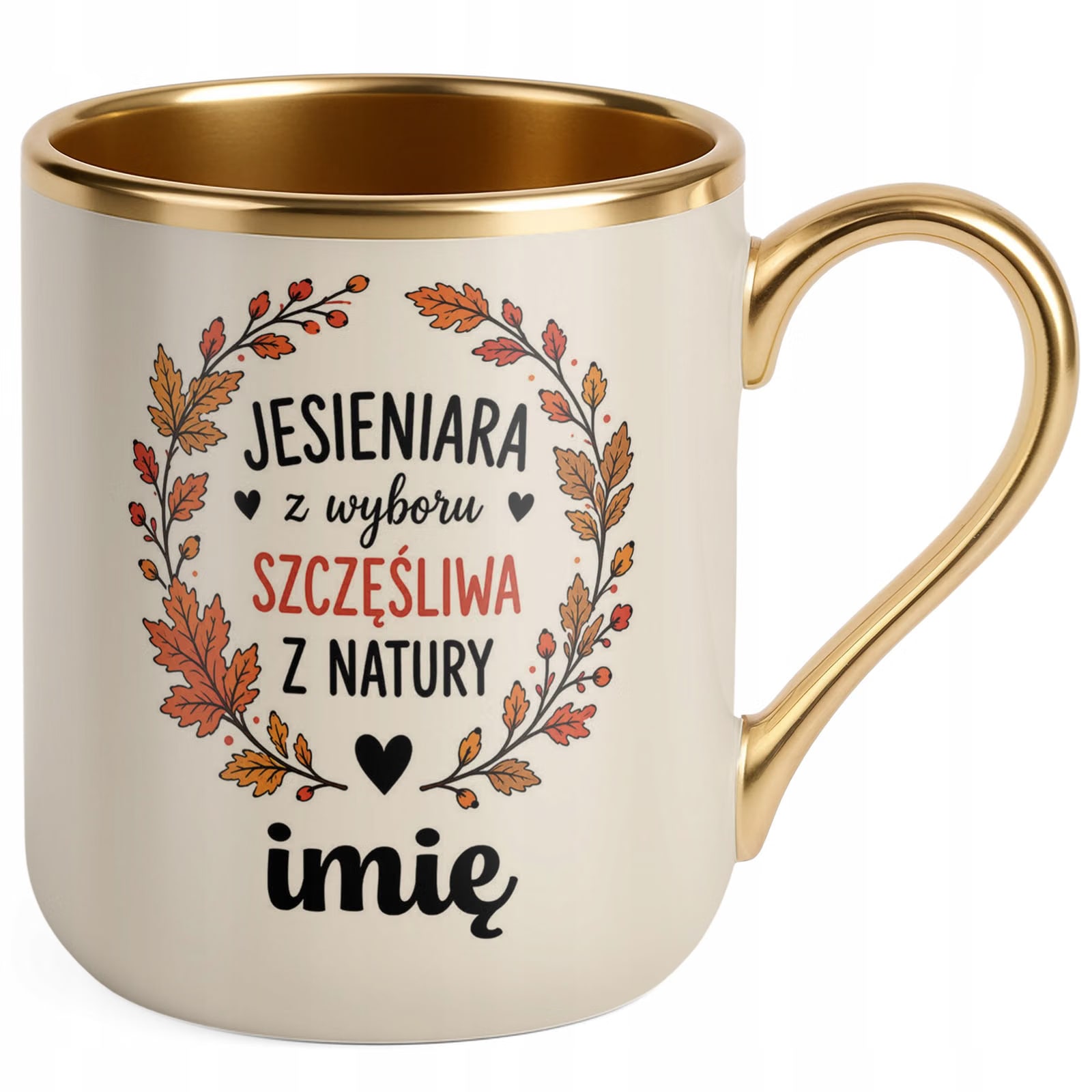 Kubek Personalizowany z nadrukiem Premium Złoty Ecru Jesienny Jesień