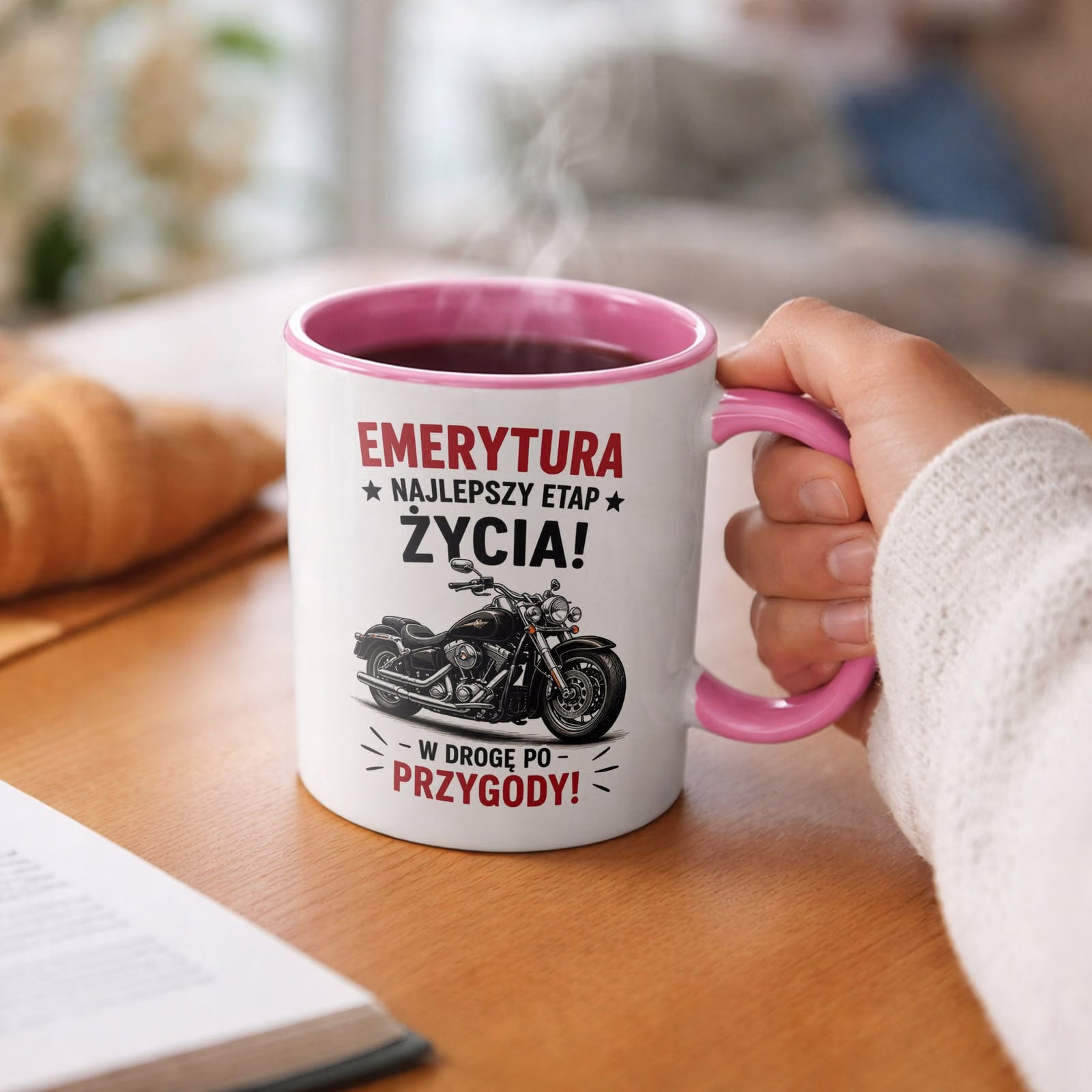Kubek Różowy z nadrukiem Emerytura Dla Emeryta Upominek Prezent