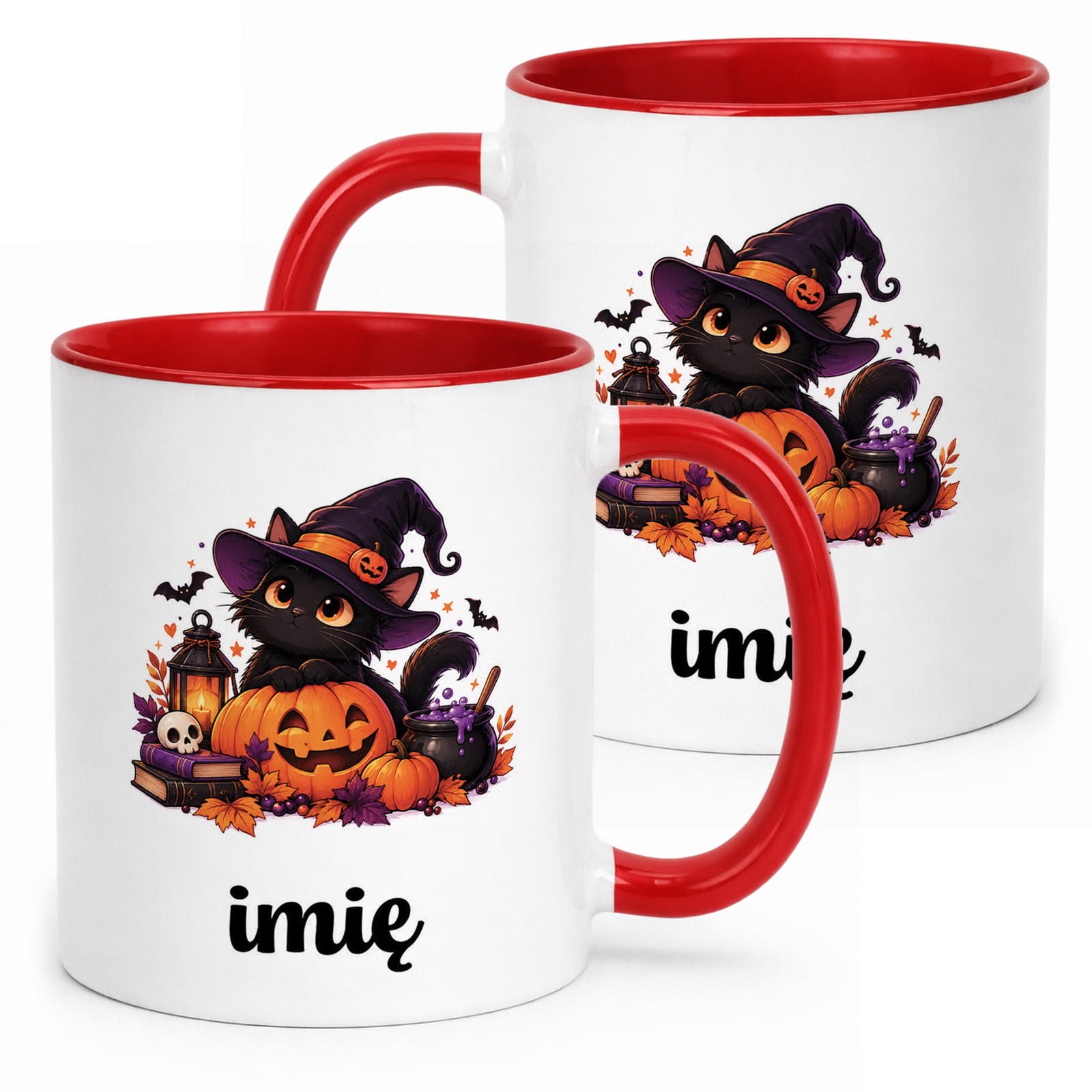 Kubek Czerwony Personalizowany z Nadrukiem Halloween Jesień Prezent