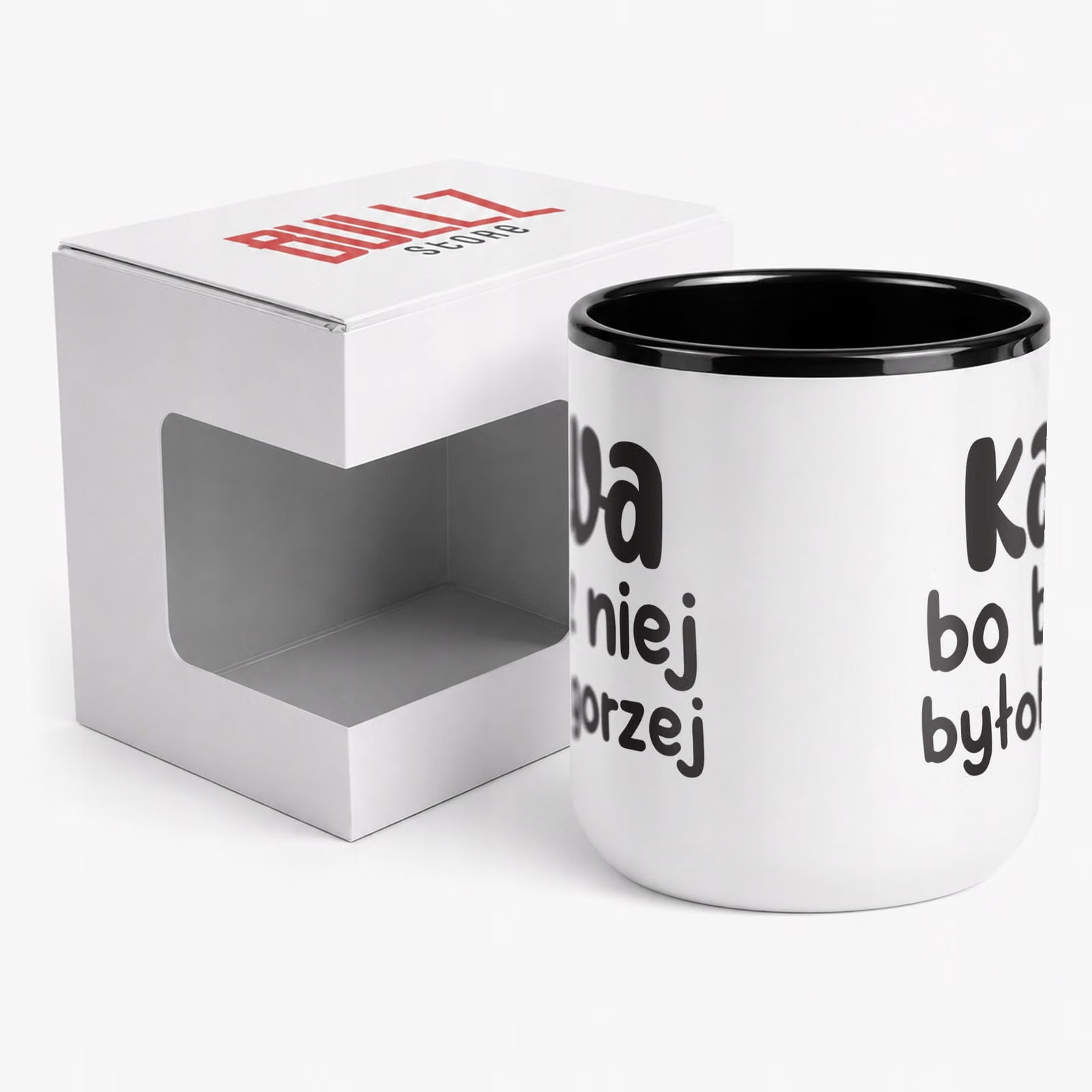 Kubek z nadrukiem Premium Czarny Kawa Bez Niej Byłoby Gorzej Prezent