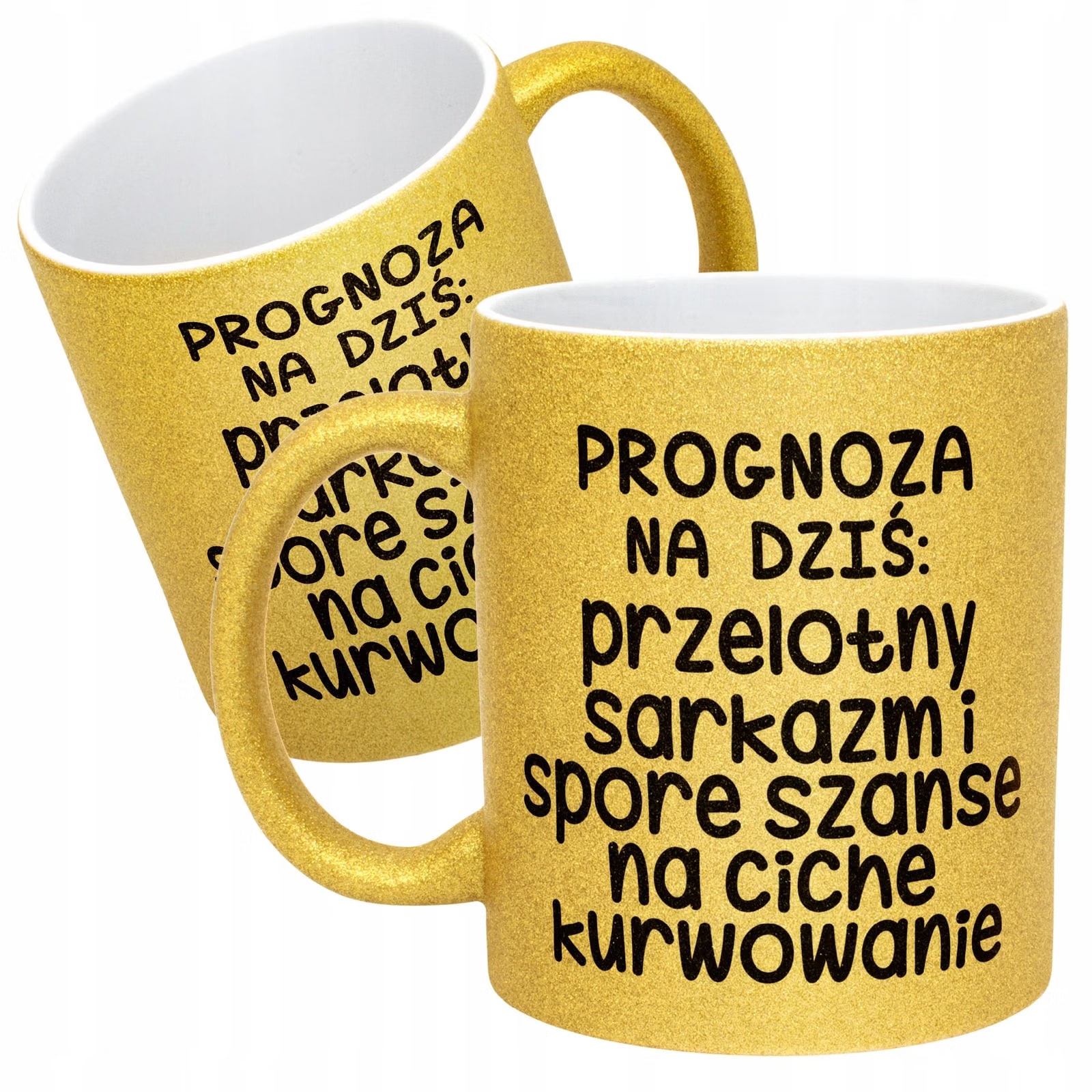 Złoty Kubek Brokatowy Progonoza Pogody Na Dziś Zabawny Prezent
