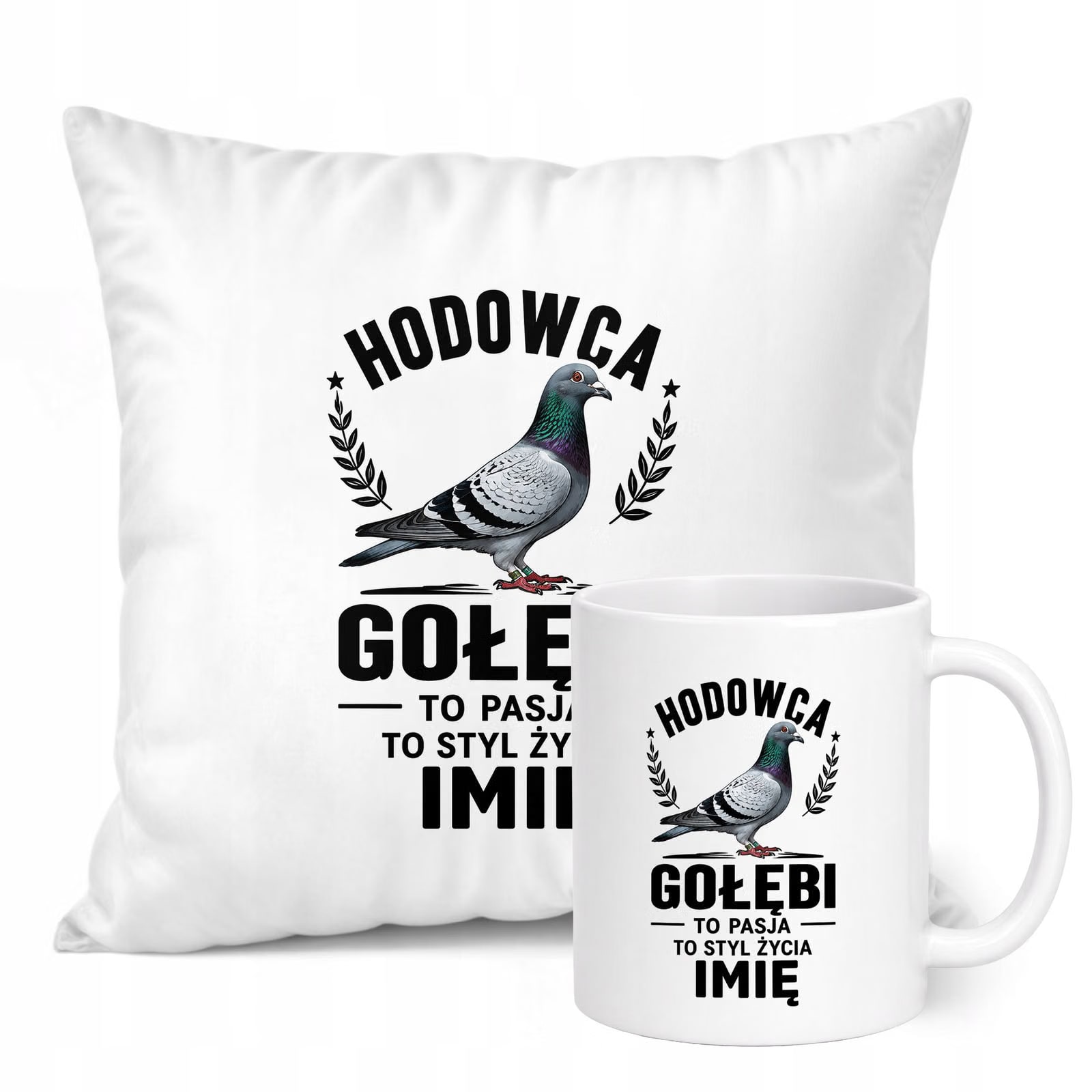 Zestaw Personalizowany Kubek Biały Poduszka Z Nadrukiem Dla Gołębiarza