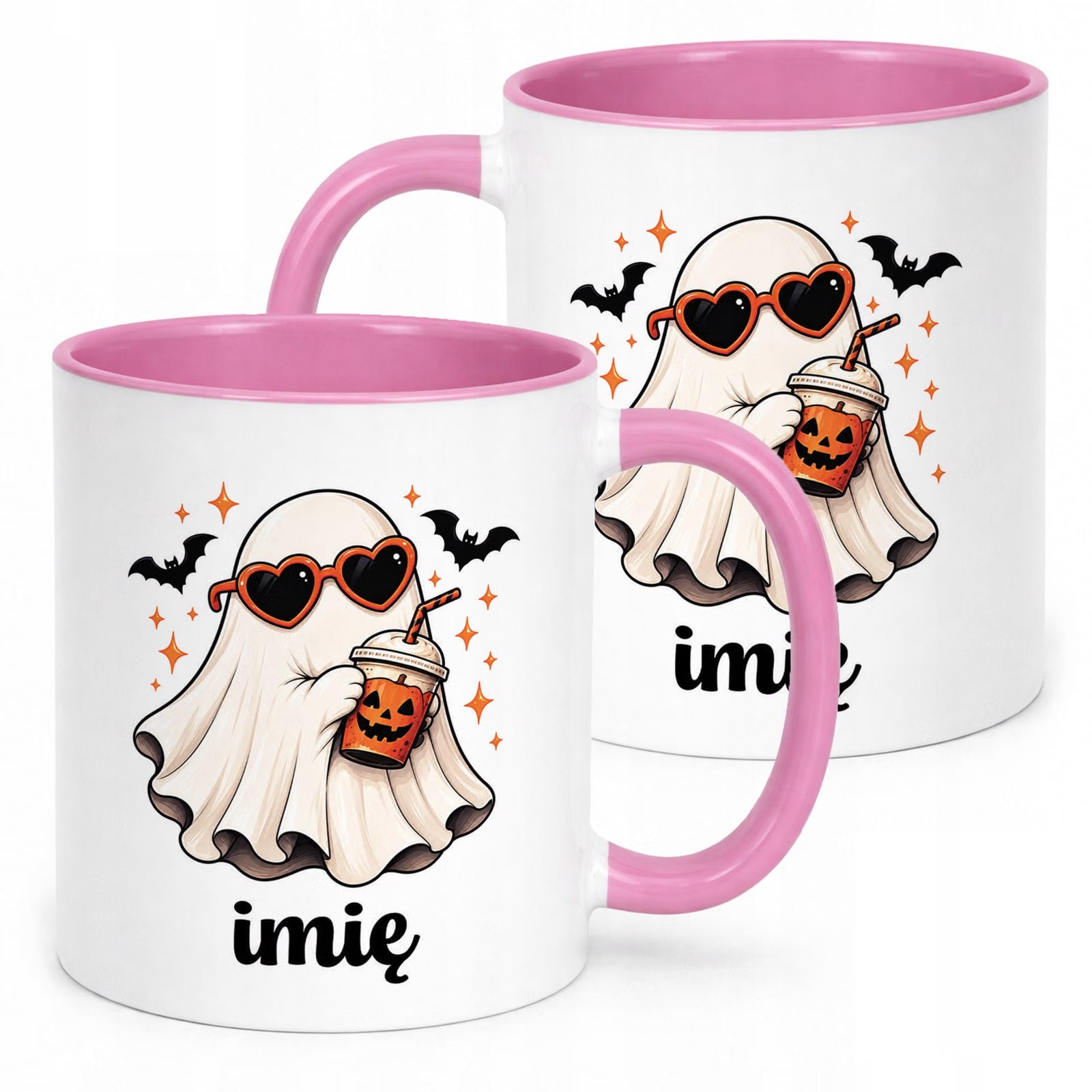 Kubek Różowy Personalizowany z Nadrukiem Halloween Jesień Prezent Upominek