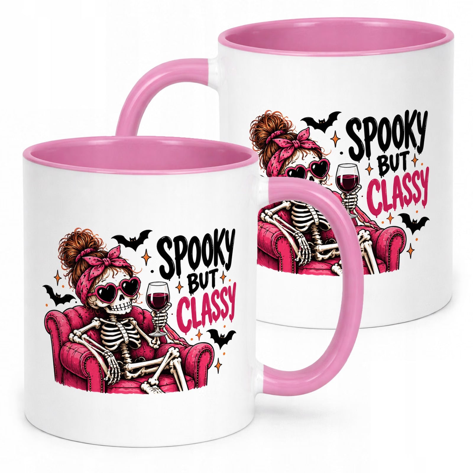 Kubek Różowy z Nadrukiem Halloween Jesień Spooky But Classy Prezent
